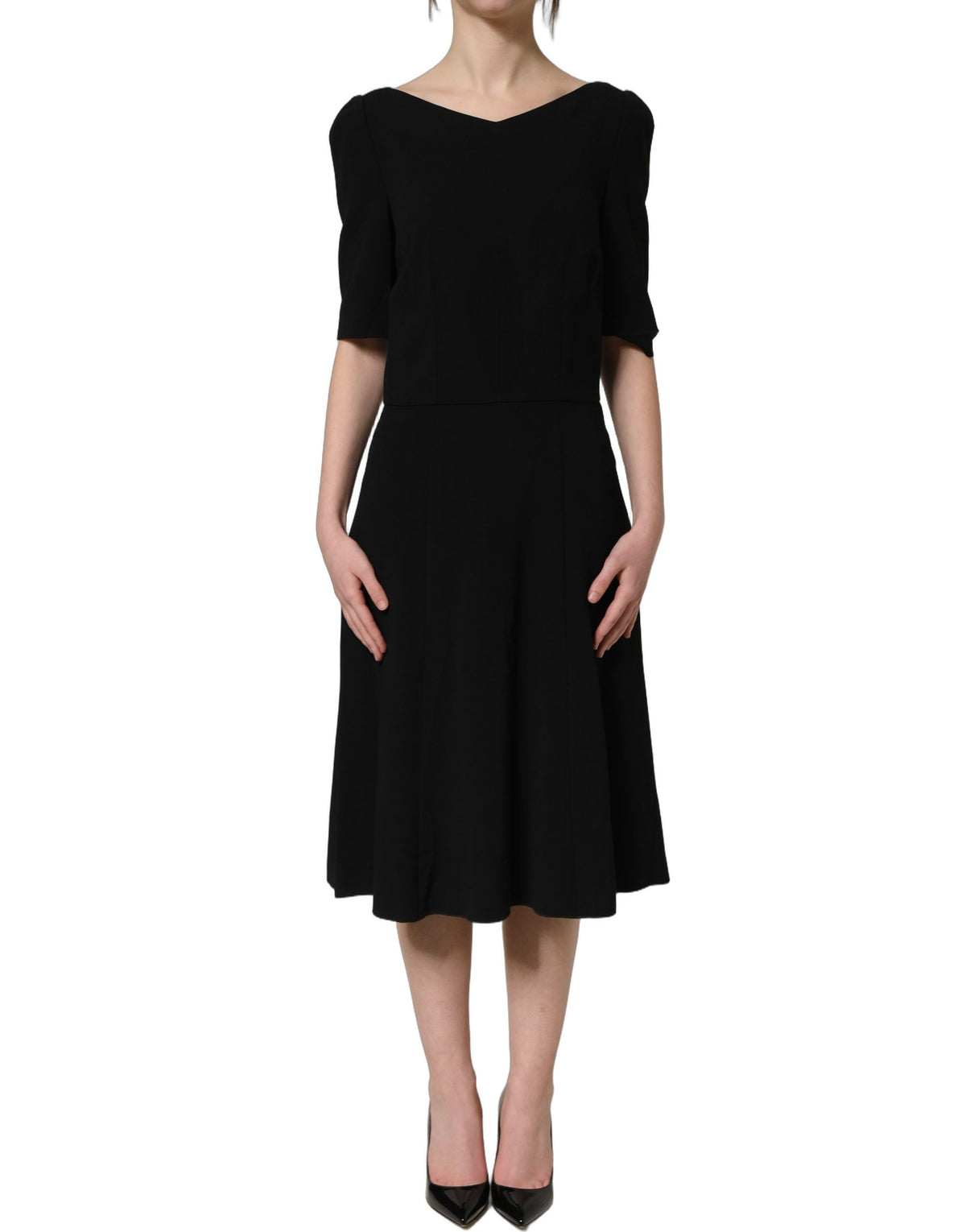 Dolce & Gabbana Schwarzes Midikleid mit kurzen Ärmeln und A-Linie aus Viskose