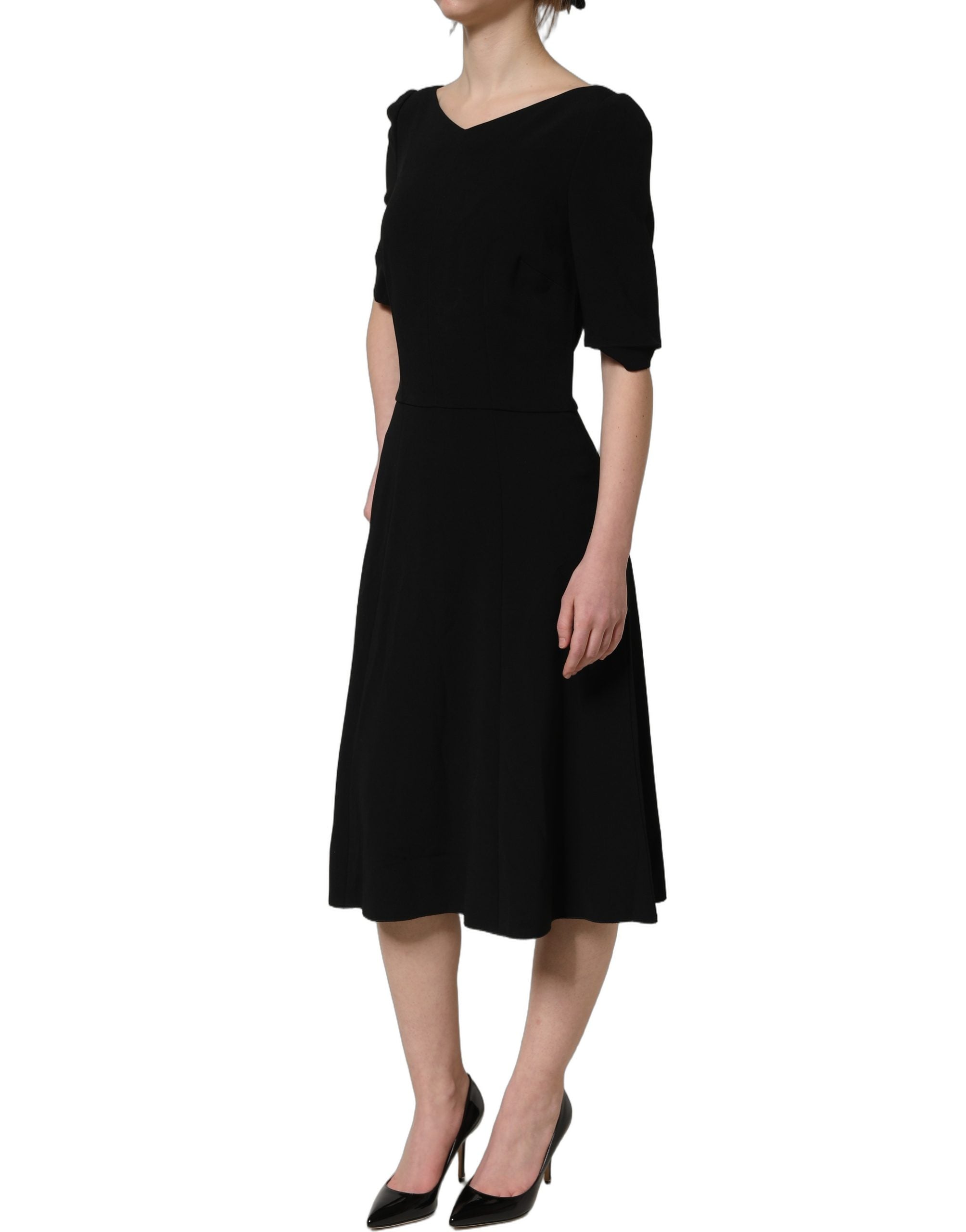 Dolce & Gabbana Schwarzes Midikleid mit kurzen Ärmeln und A-Linie aus Viskose