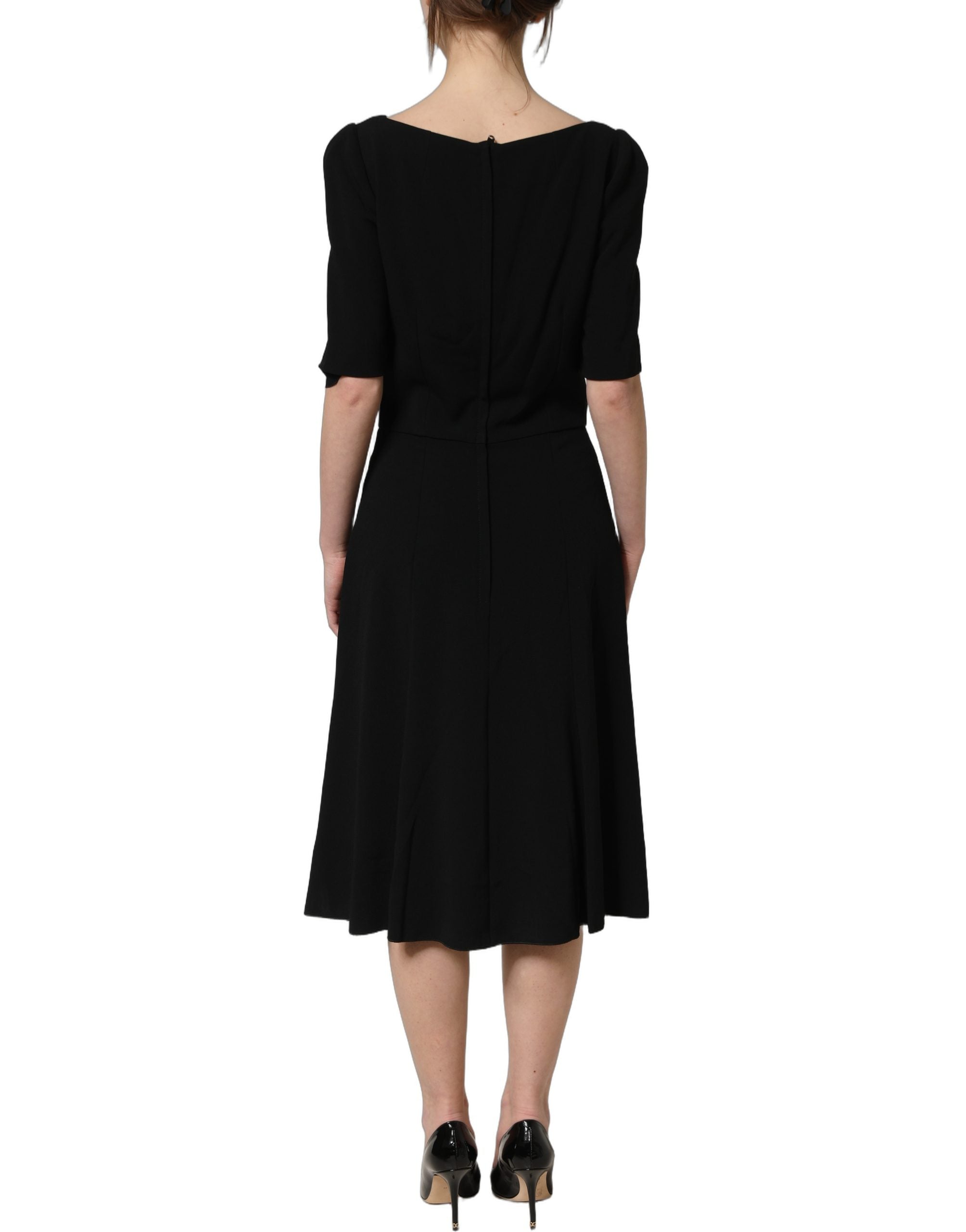 Dolce & Gabbana Schwarzes Midikleid mit kurzen Ärmeln und A-Linie aus Viskose