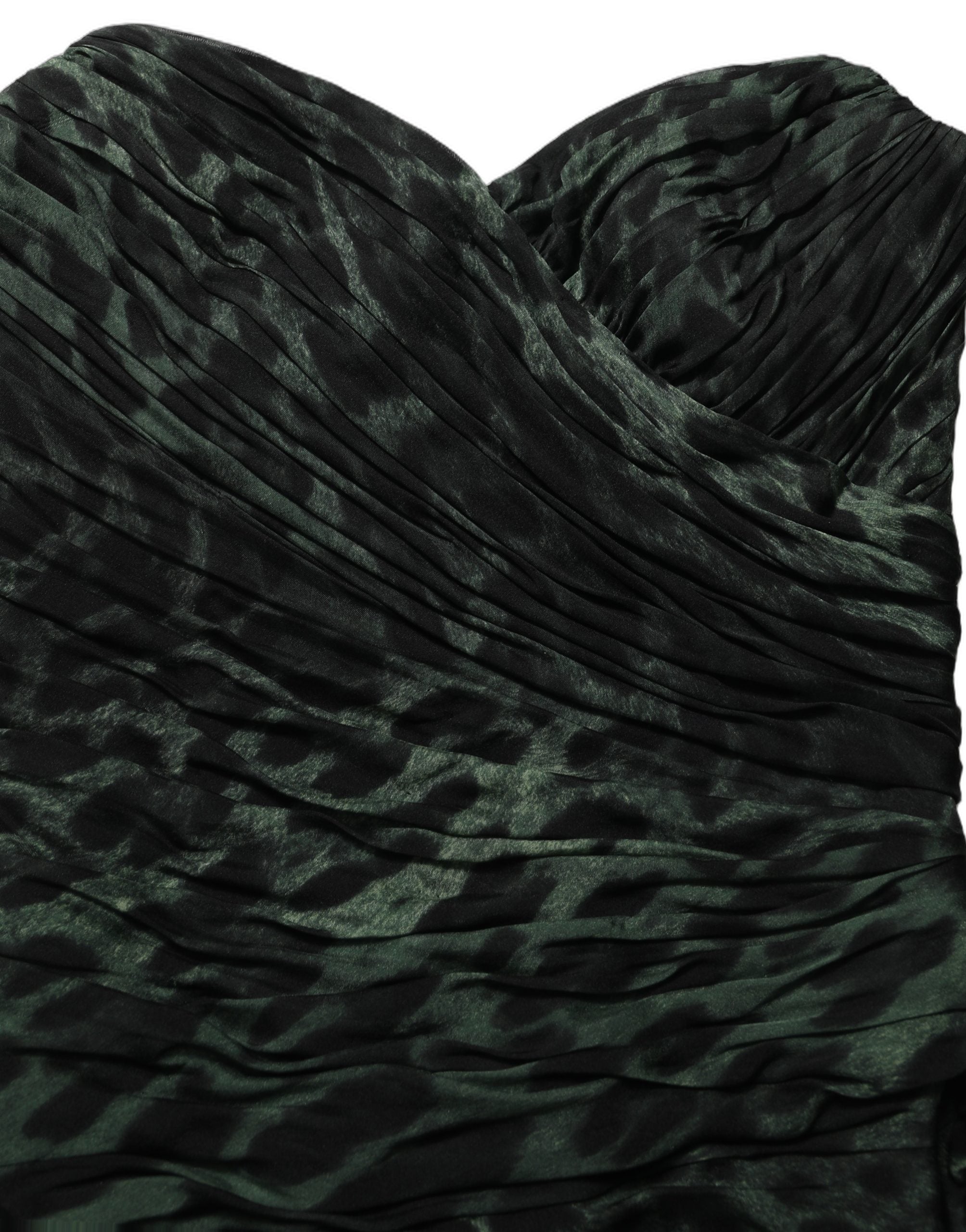 Dolce & Gabbana Bustier-Midi-Kleid mit drapierter Silhouette und grünem Leopardenmuster