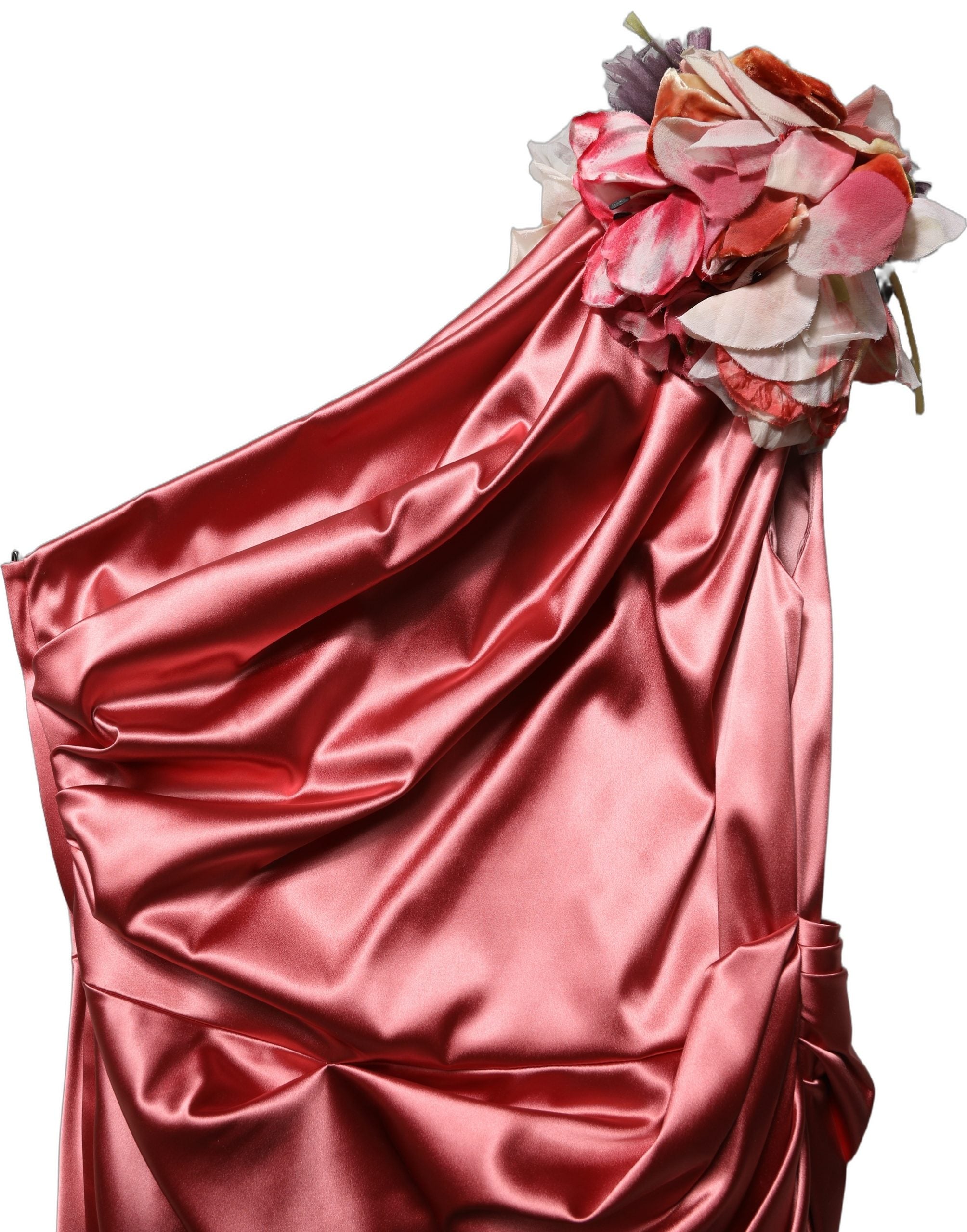 Dolce & Gabbana Rosa Midikleid mit Blumenapplikationen und Drapierung