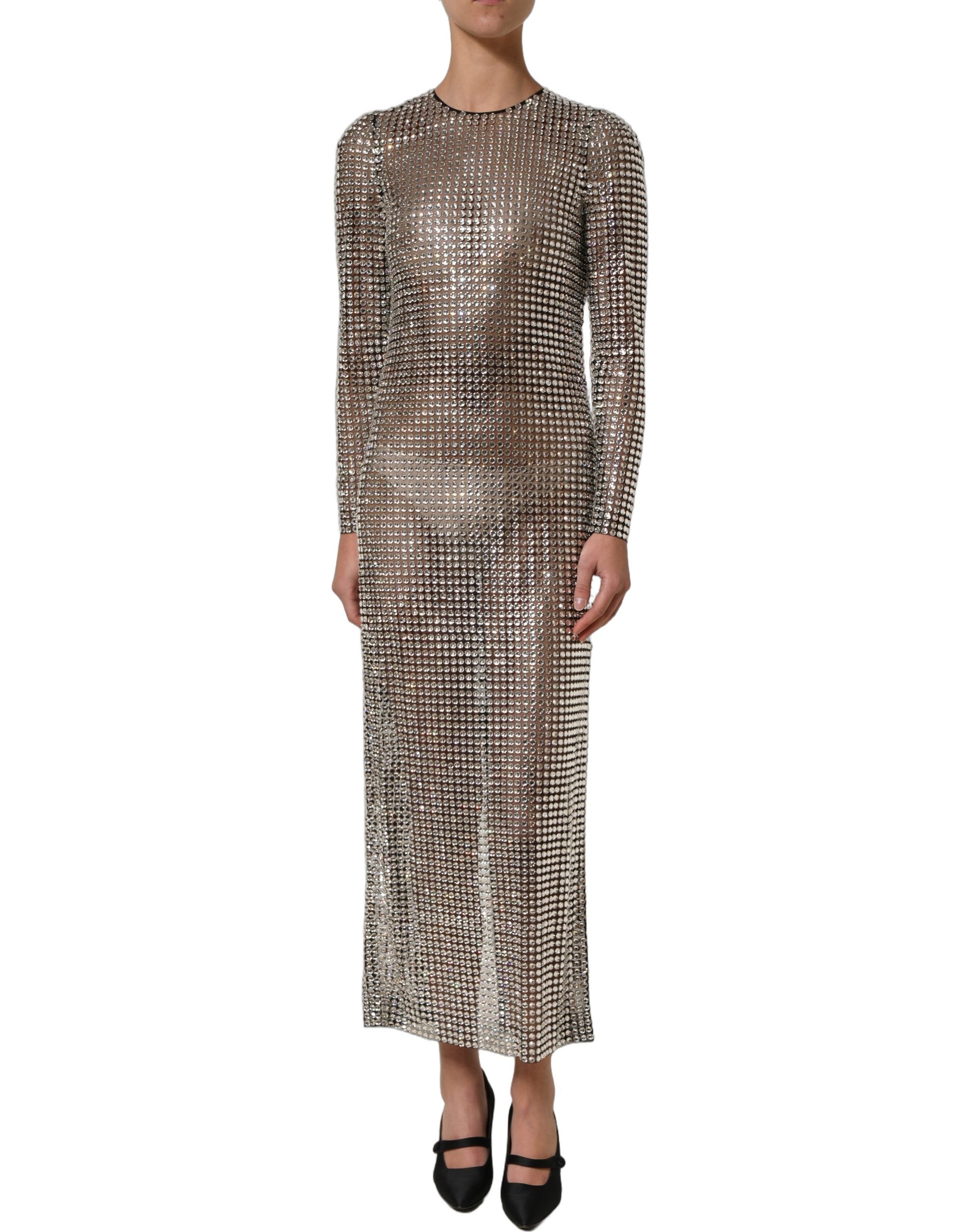 Dolce & Gabbana Langes Abendkleid mit Kristallverzierung in Beige