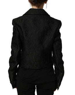 Dolce & Gabbana Schwarze Biker-Blousonjacke aus Blumenbrokat