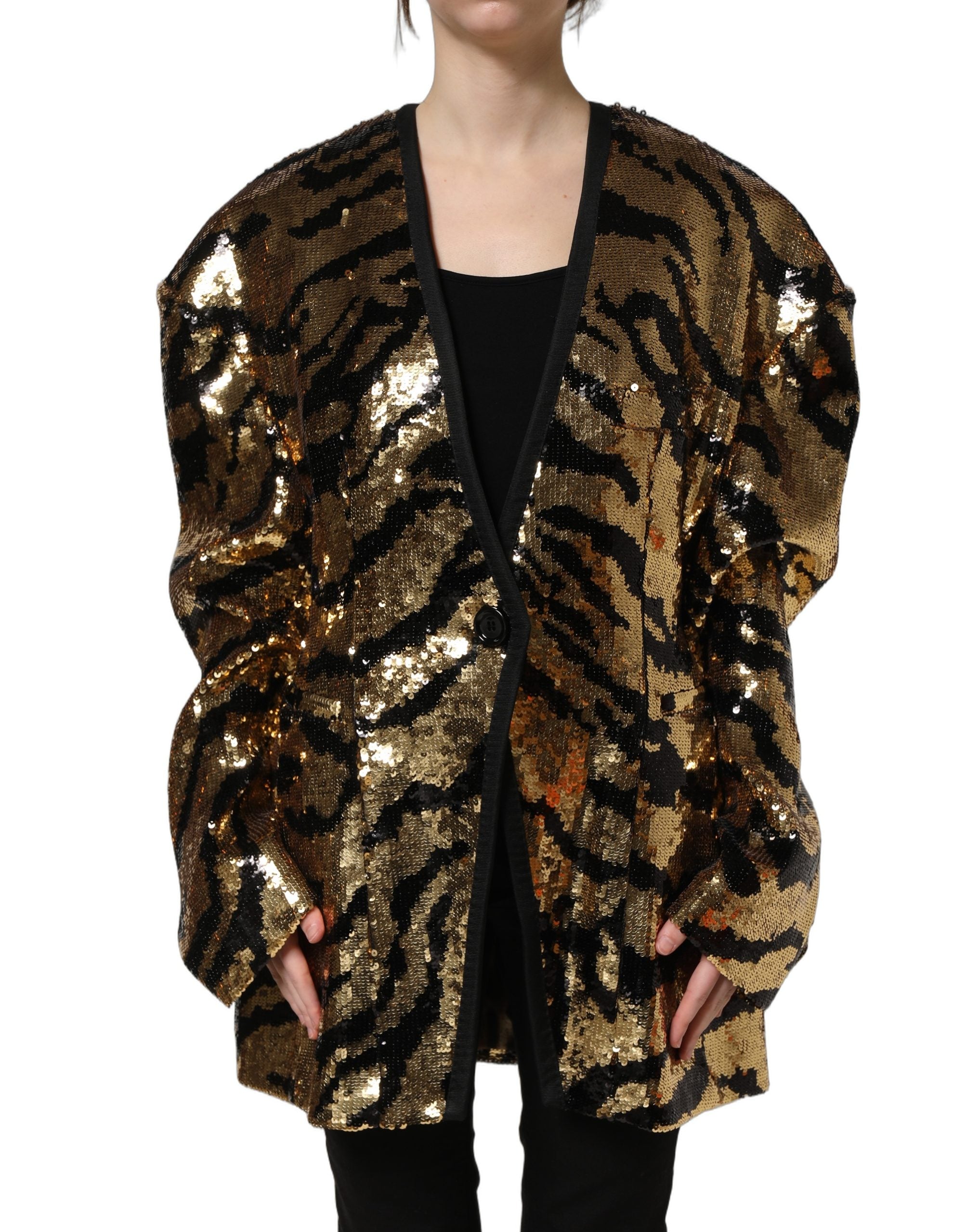 Dolce & Gabbana Blazerjacke mit schwarzen und goldenen Pailletten im Tiger-Streifen-Design