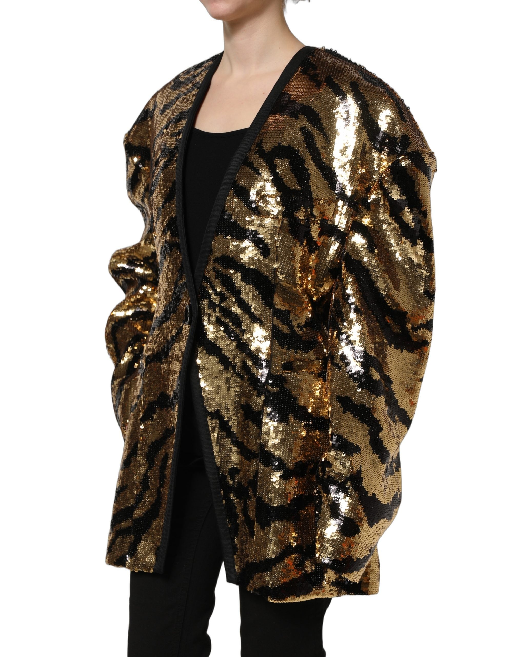 Dolce & Gabbana Blazerjacke mit schwarzen und goldenen Pailletten im Tiger-Streifen-Design