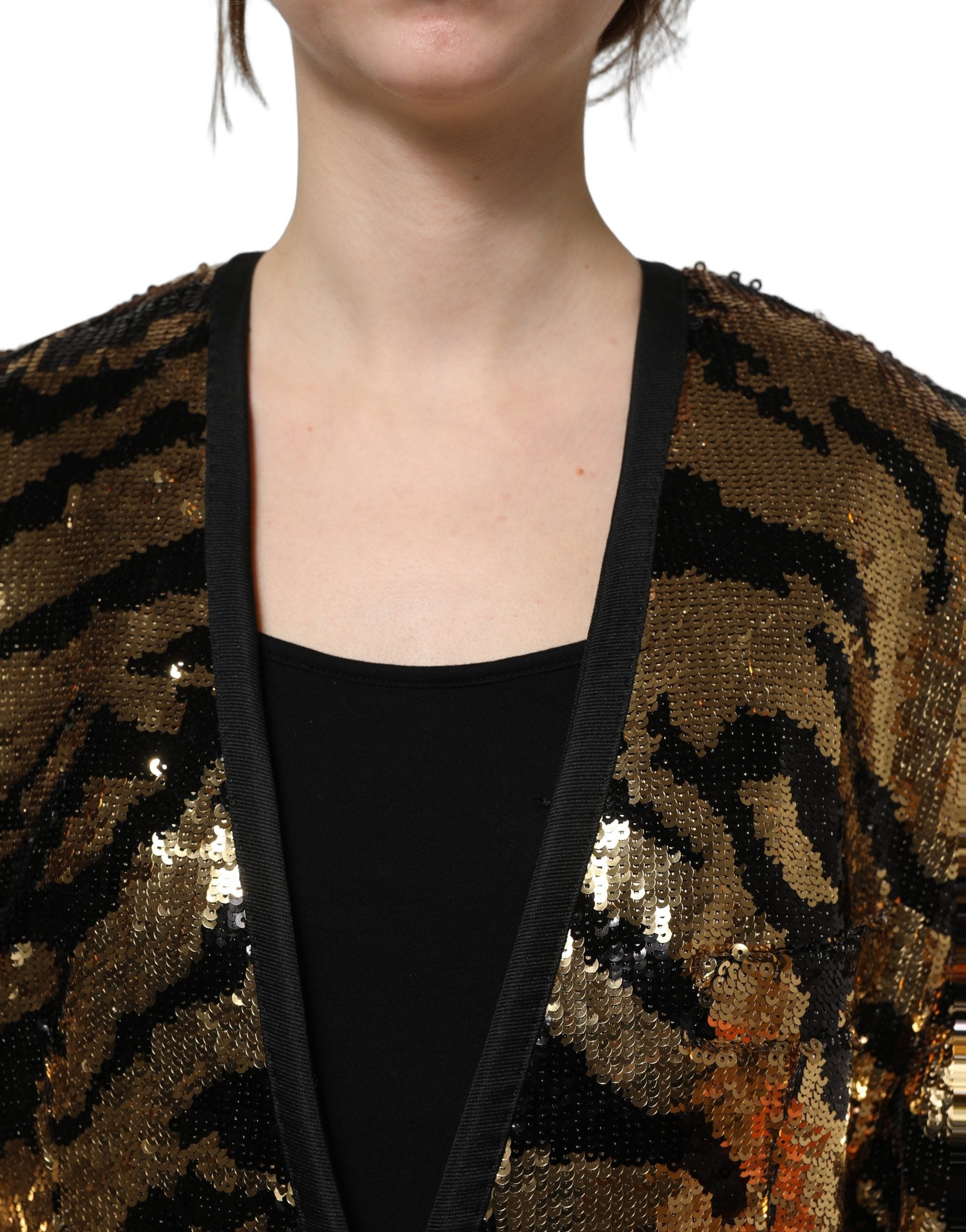 Dolce & Gabbana Blazerjacke mit schwarzen und goldenen Pailletten im Tiger-Streifen-Design