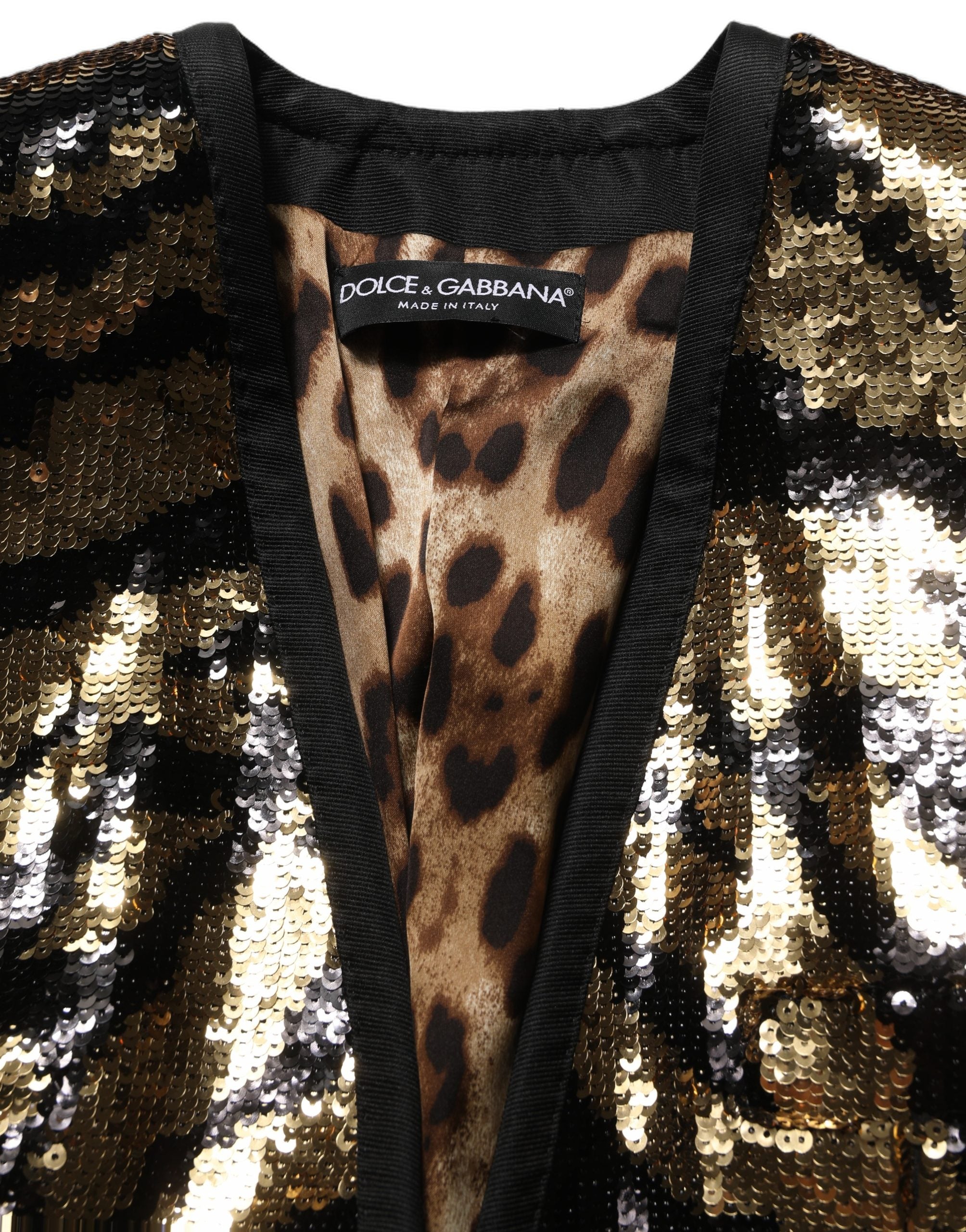 Dolce & Gabbana Blazerjacke mit schwarzen und goldenen Pailletten im Tiger-Streifen-Design
