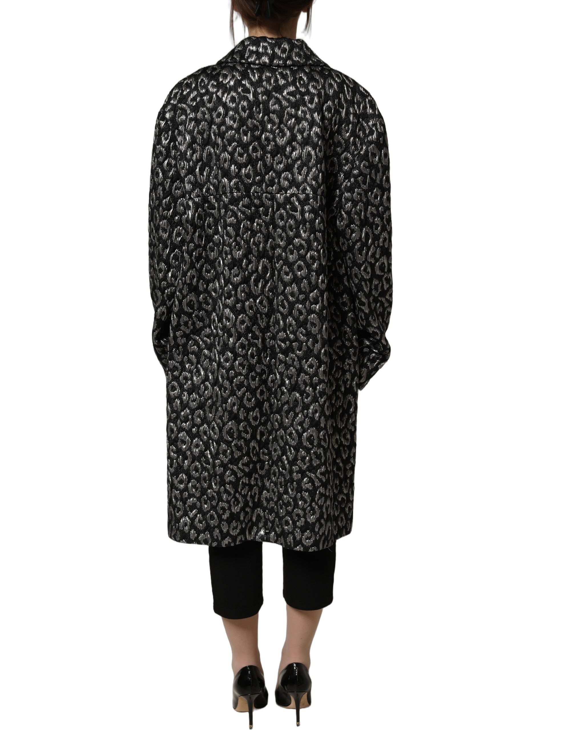 Dolce & Gabbana Schwarzer Jacquard-Mantel mit Silber-Leo-Muster
