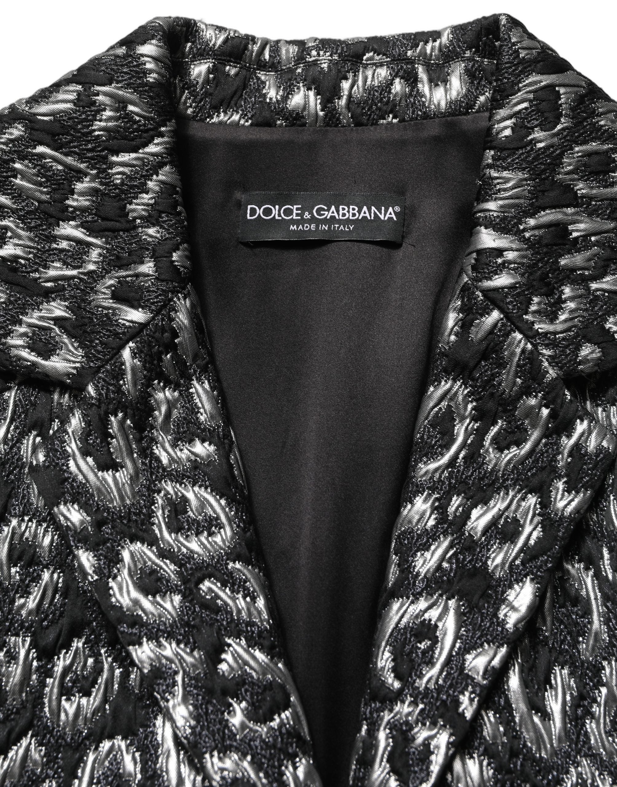 Dolce & Gabbana Schwarzer Jacquard-Mantel mit Silber-Leo-Muster