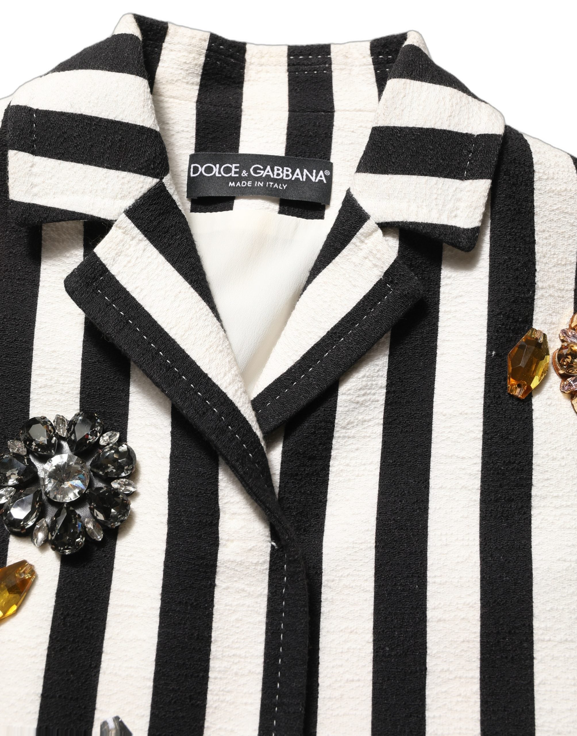 Dolce & Gabbana Schwarz-weißer gestreifter Mantel mit Verzierungen