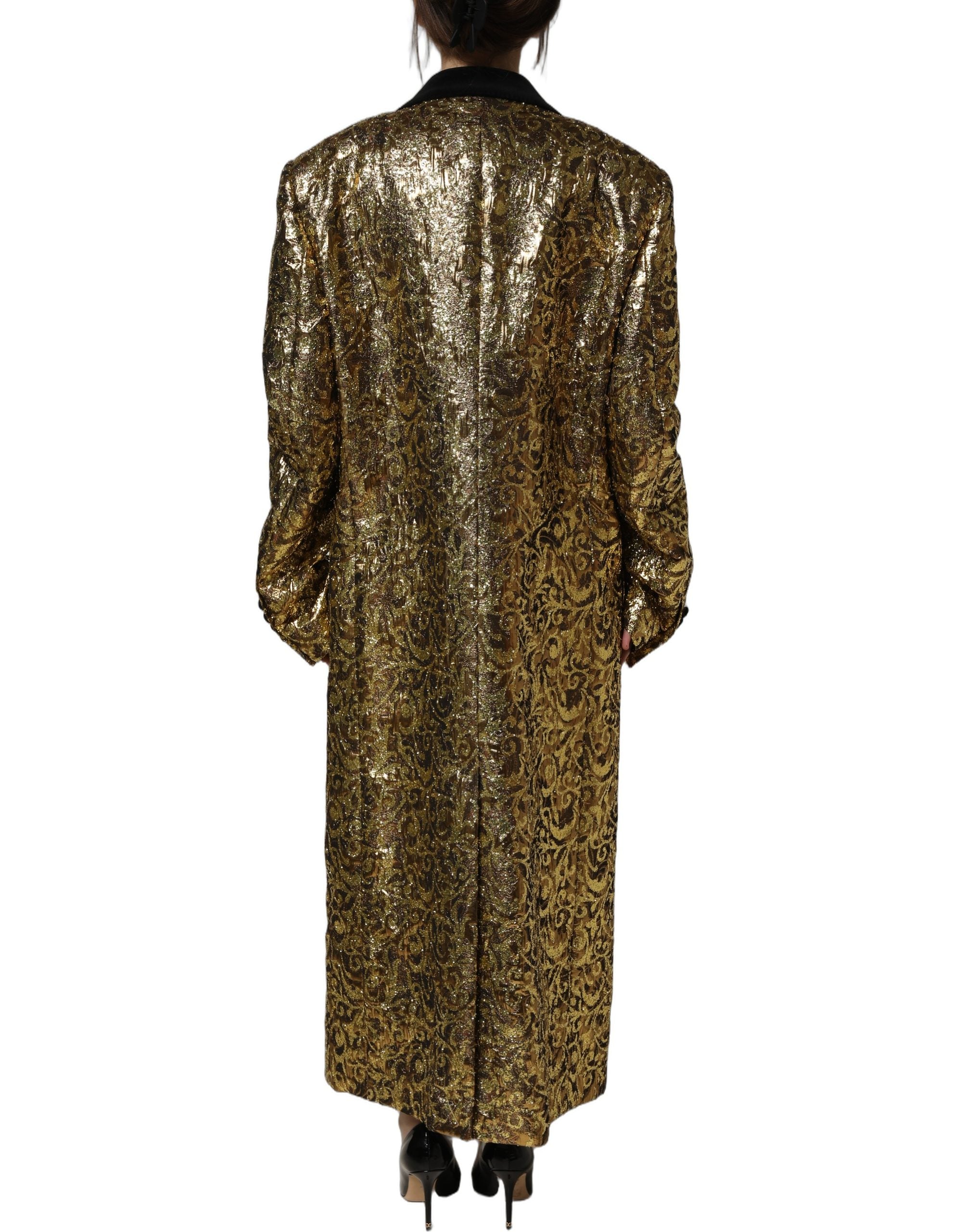Dolce & Gabbana Goldfarbener Woll-Trenchcoat im Jacquard-Dessin mit Blumenmuster