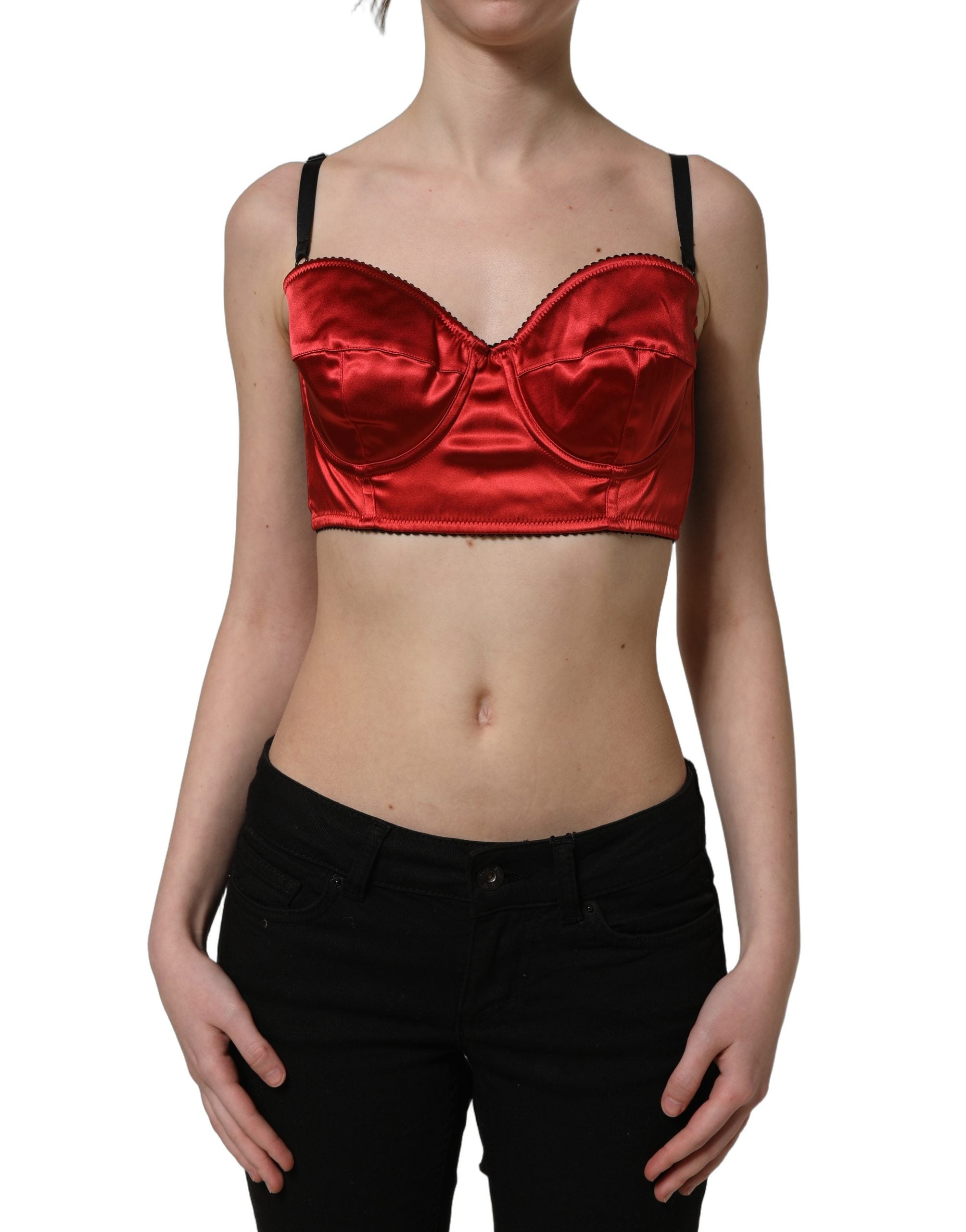 Dolce & Gabbana Rotes Bustier-Top aus Polyester-Satin, Cropped