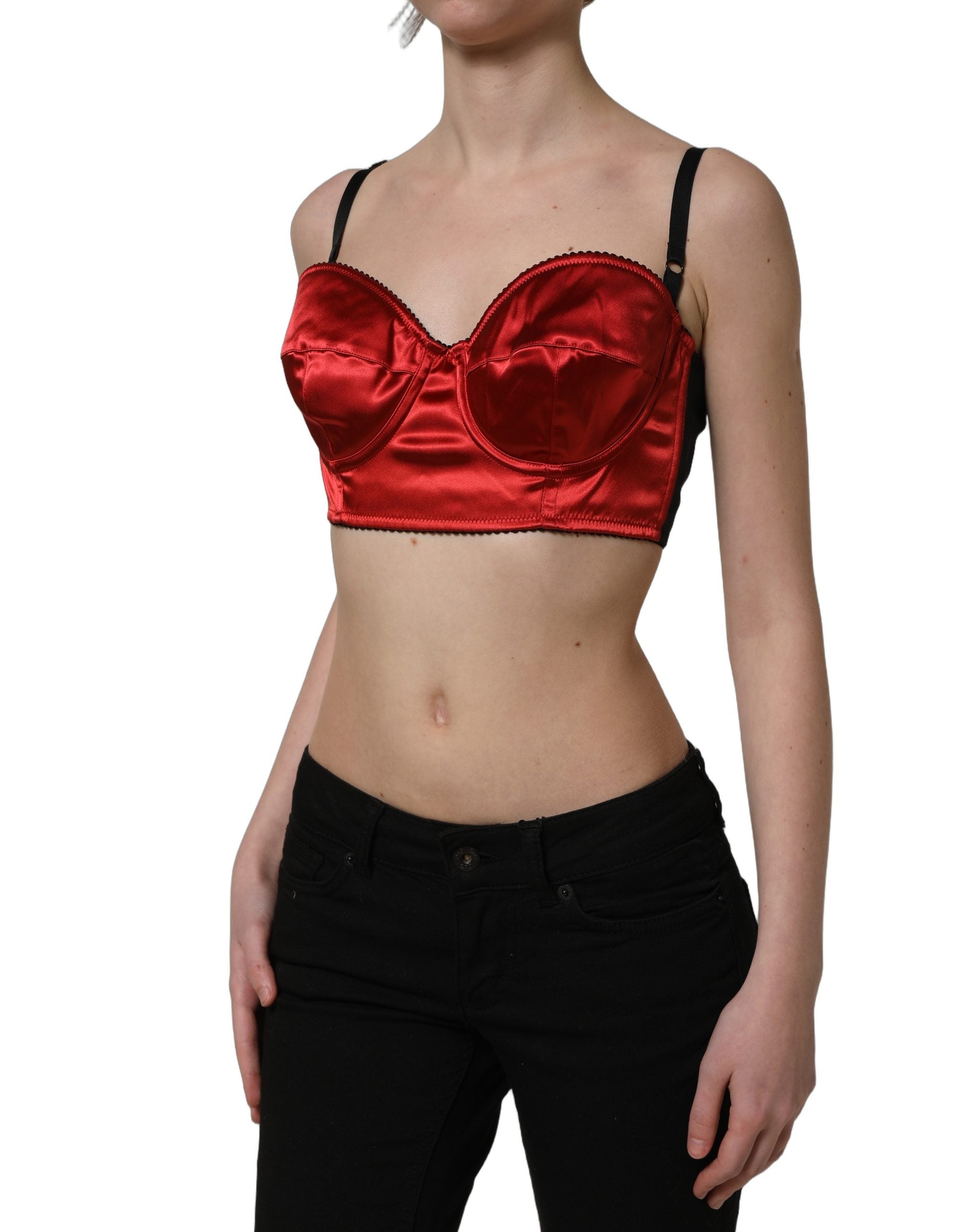 Dolce & Gabbana Rotes Bustier-Top aus Polyester-Satin, Cropped