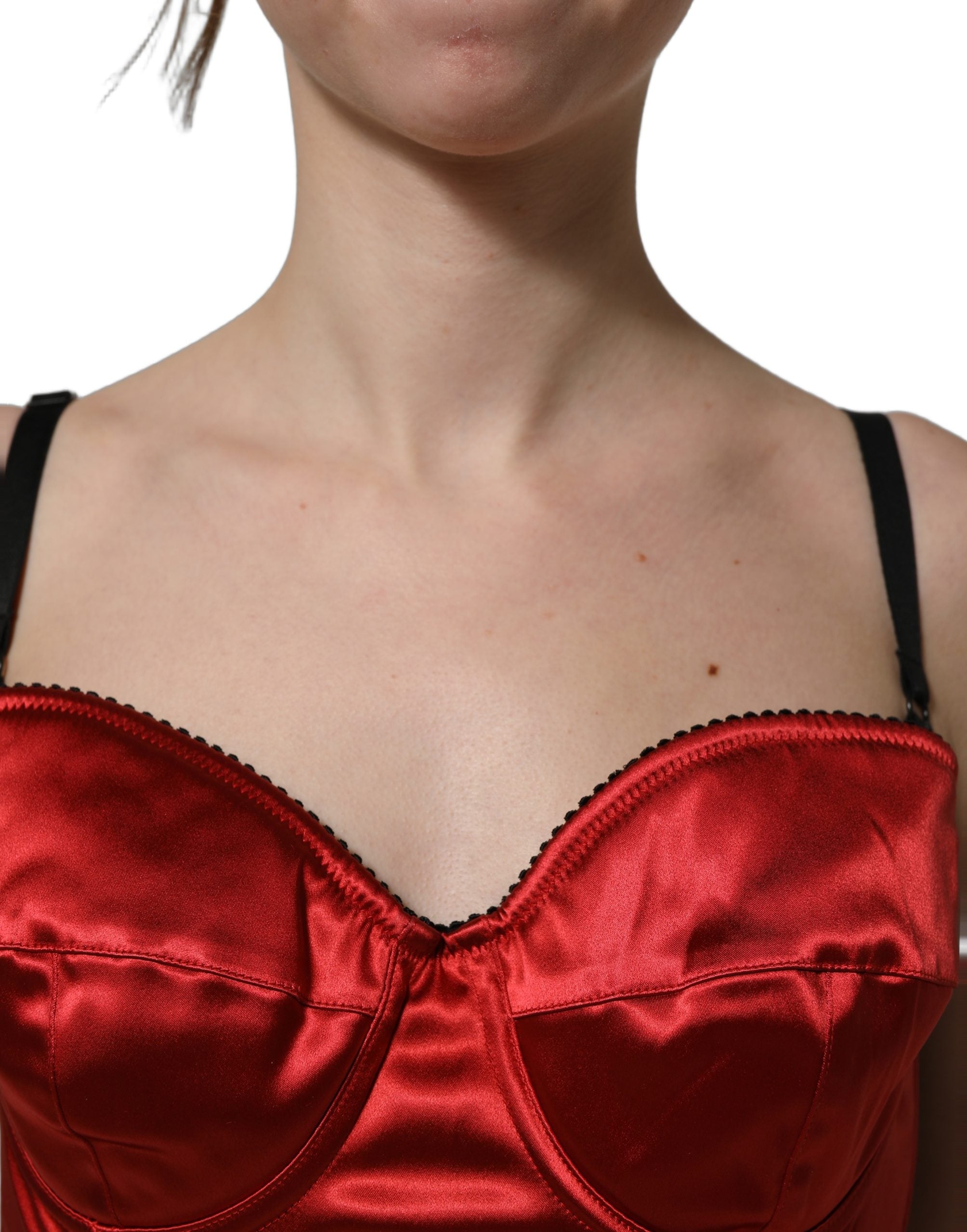 Dolce & Gabbana Rotes Bustier-Top aus Polyester-Satin, Cropped