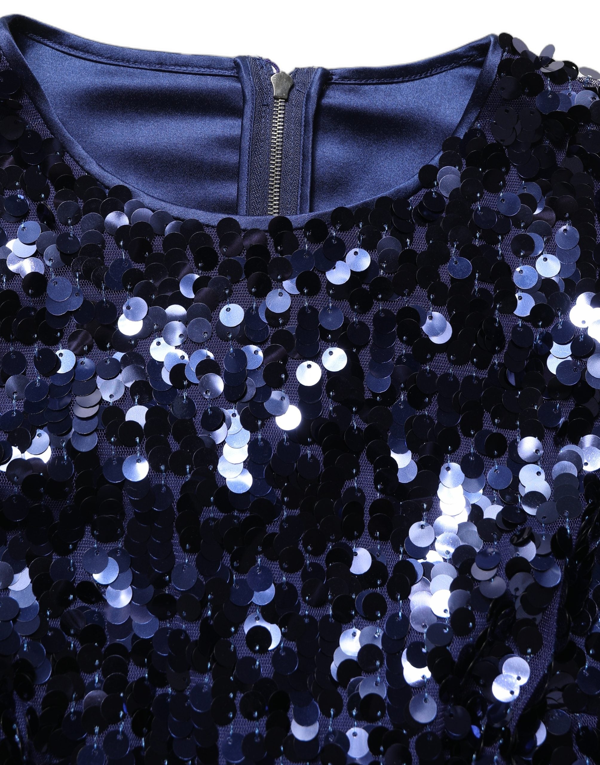 Dolce & Gabbana Blaues Pailletten-Crop-Top mit langen Ärmeln