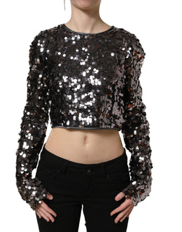 Dolce & Gabbana Schwarze Crop-Bluse mit Pailletten und langen Ärmeln