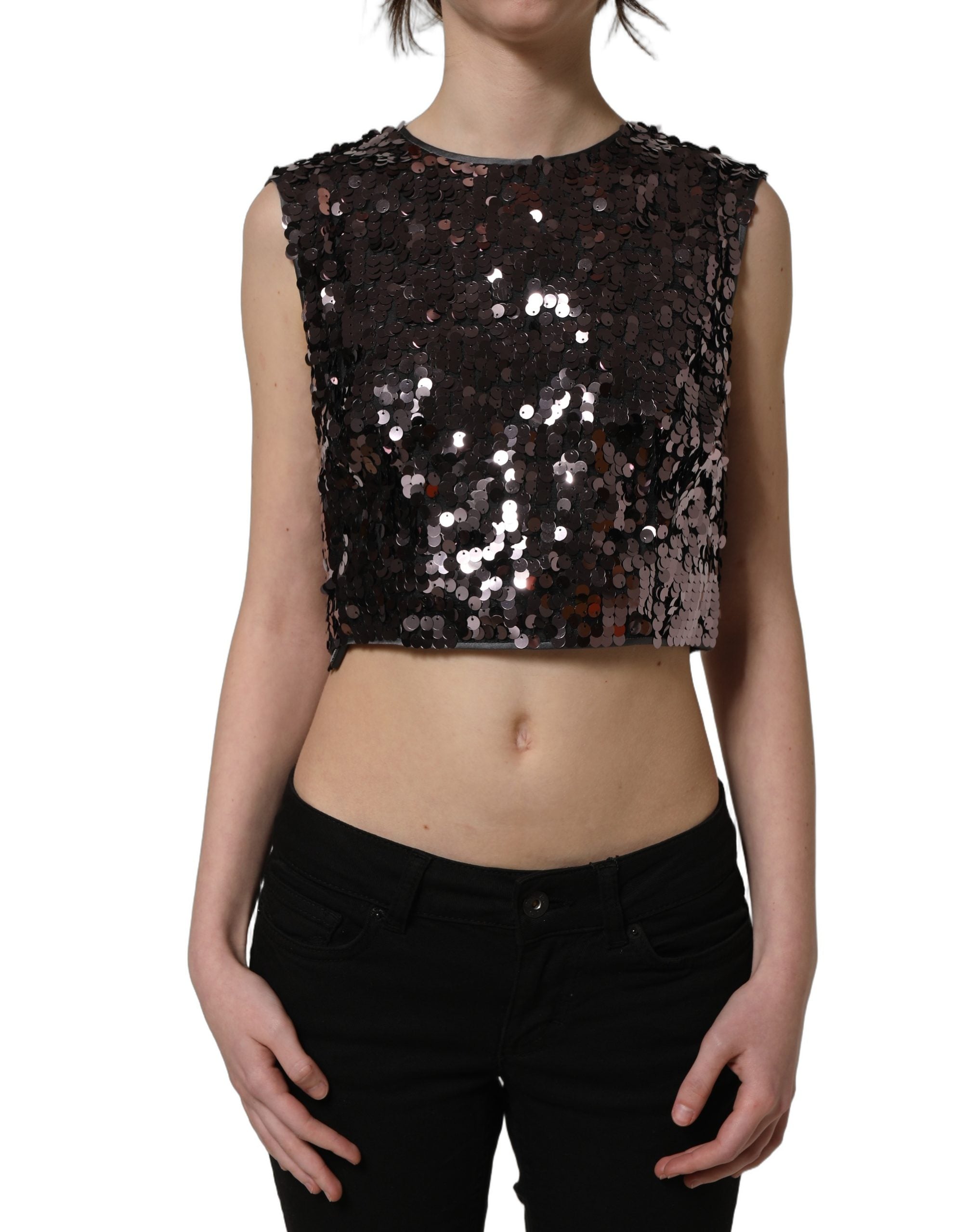 Dolce & Gabbana Ärmelloses Lila Pailletten Crop Top