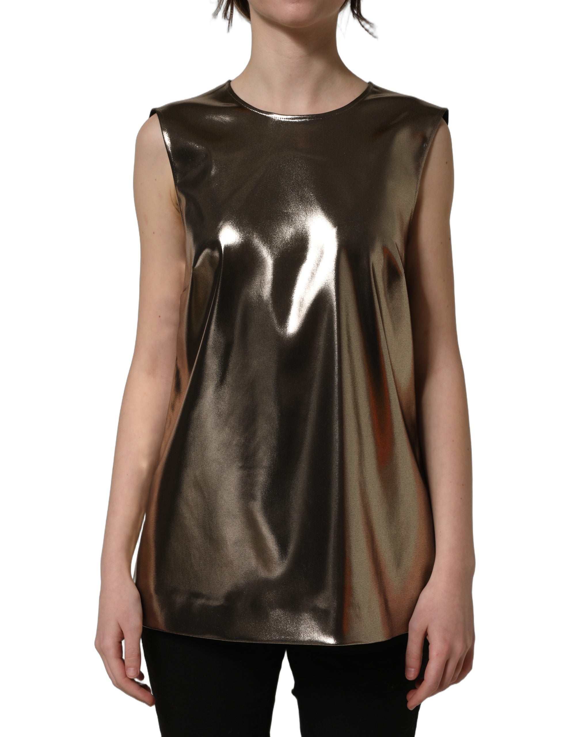 Dolce & Gabbana Ärmelloses Rundhals-Tanktop in Metallic-Bronze
