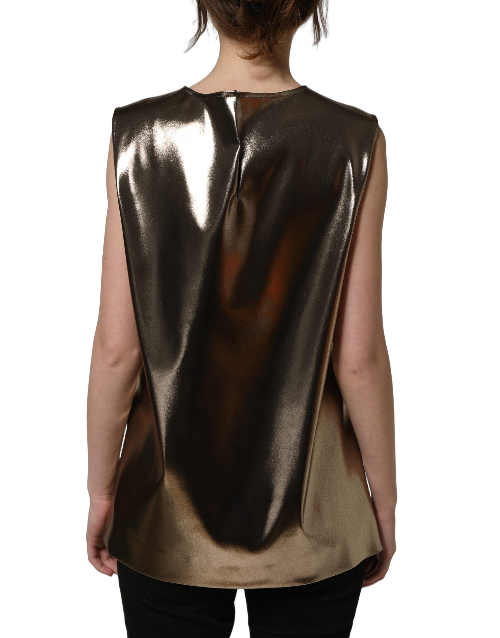 Dolce & Gabbana Ärmelloses Rundhals-Tanktop in Metallic-Bronze