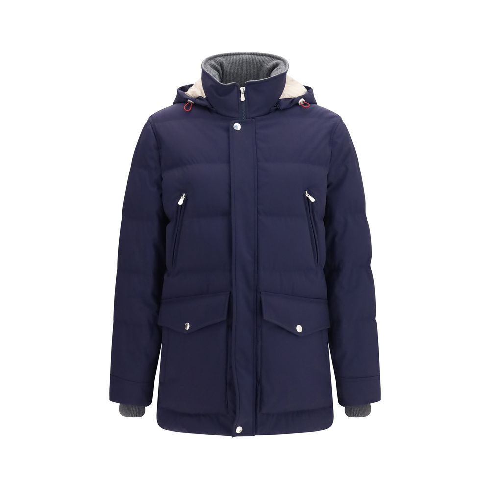 Brunello Cucinelli Blaue Daunenjacke in voller Länge
