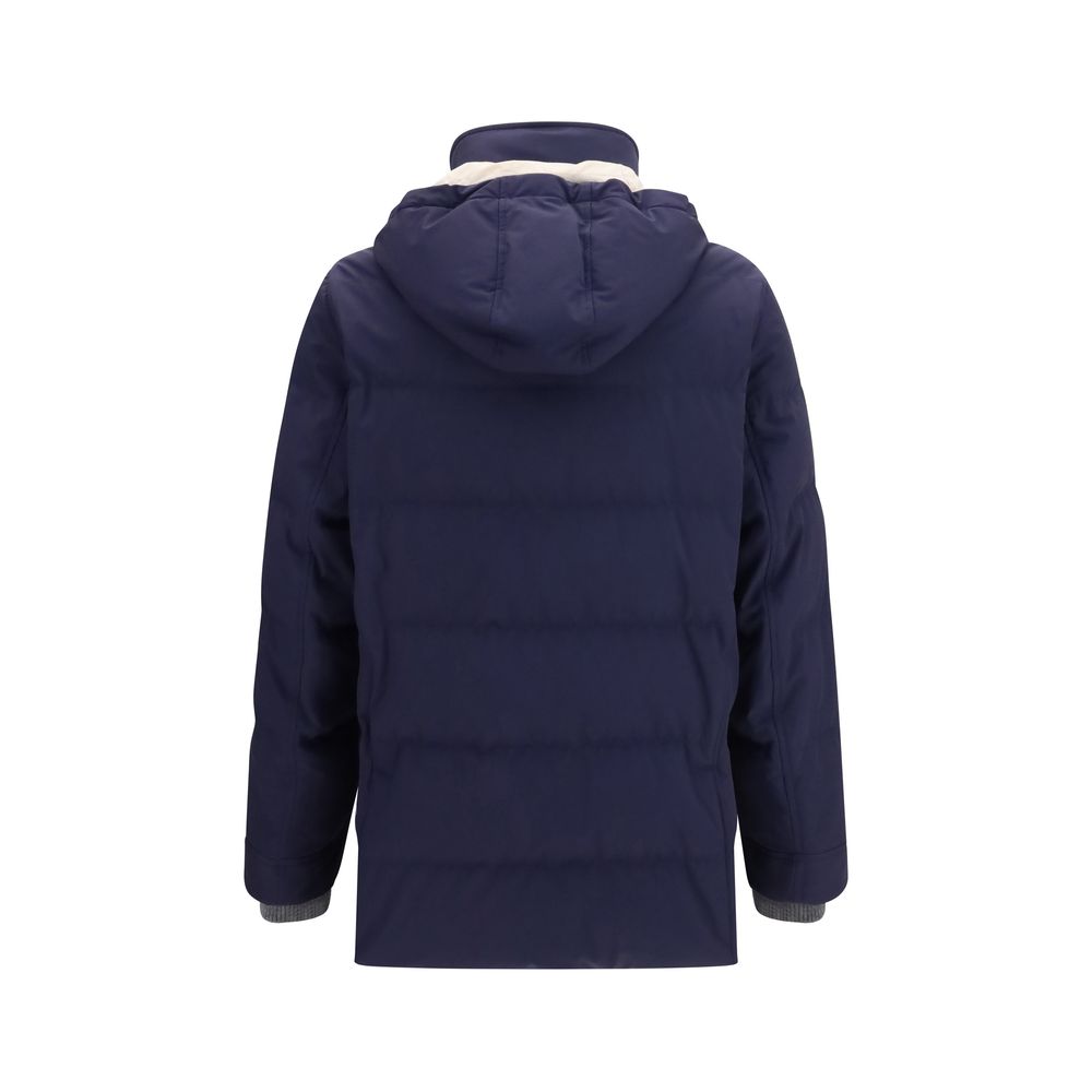 Brunello Cucinelli Blaue Daunenjacke in voller Länge