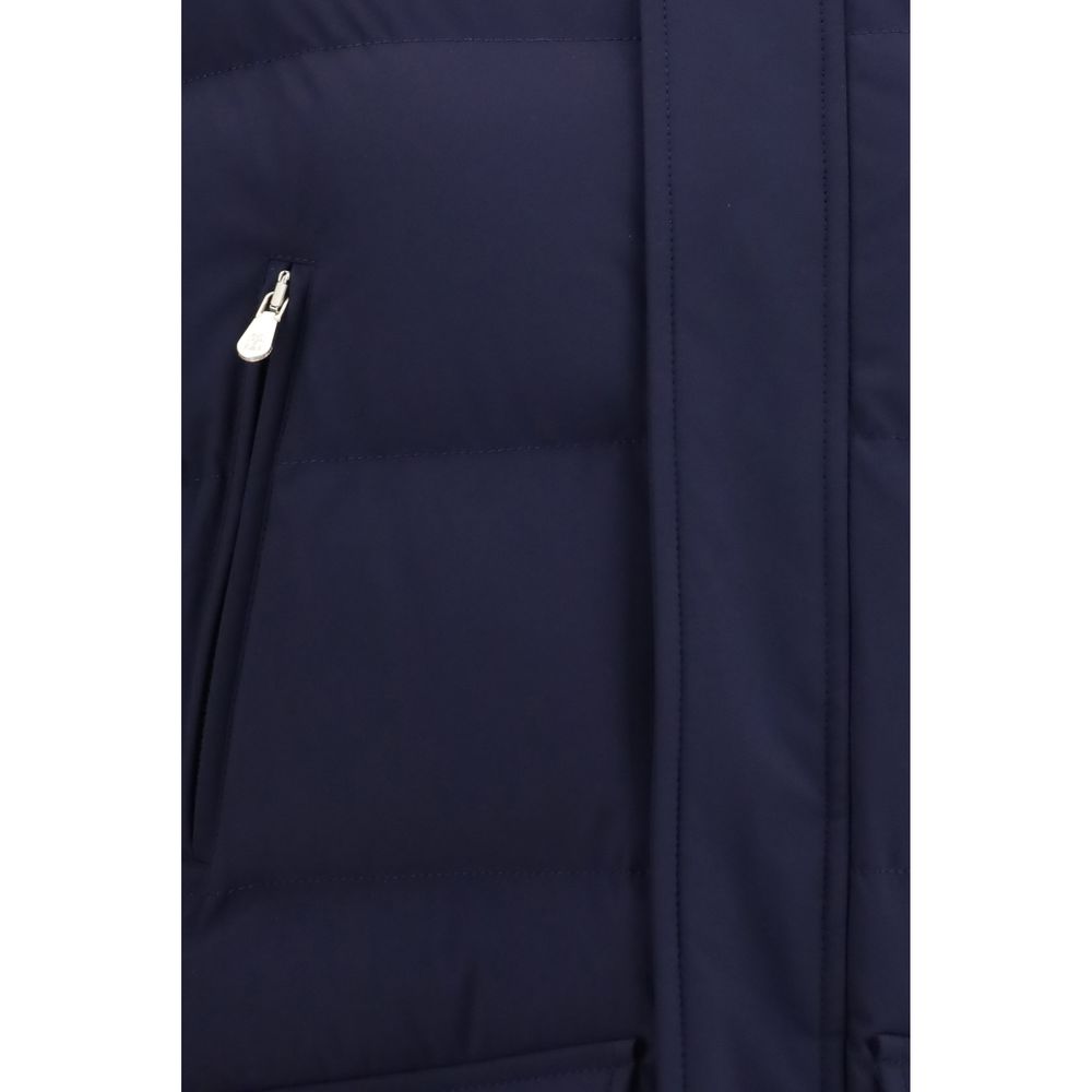 Brunello Cucinelli Blaue Daunenjacke in voller Länge