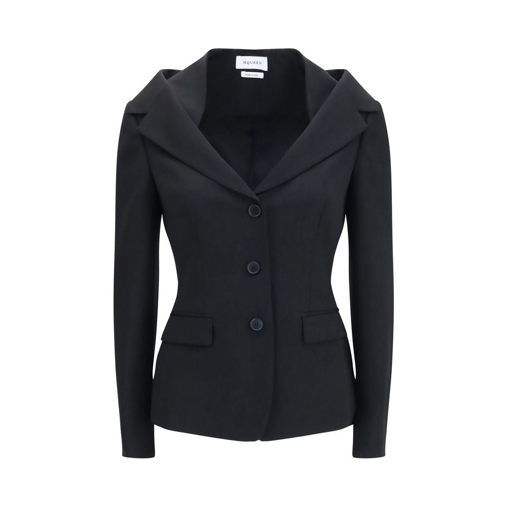 Alexander McQueen Schwarze Oves Aries Wolljacke in voller Länge