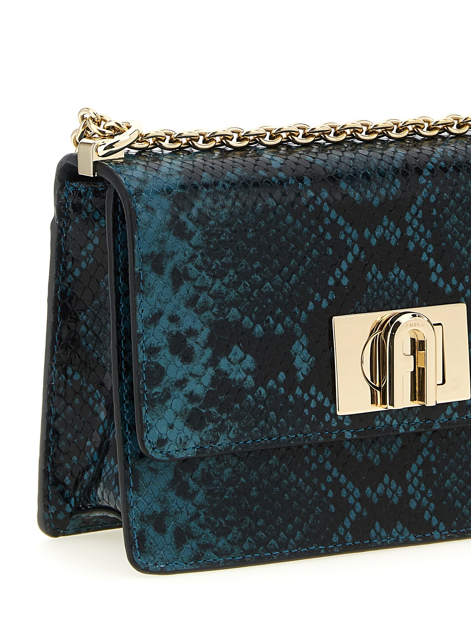 Furla Blaue Umhängetasche aus Ziegenleder