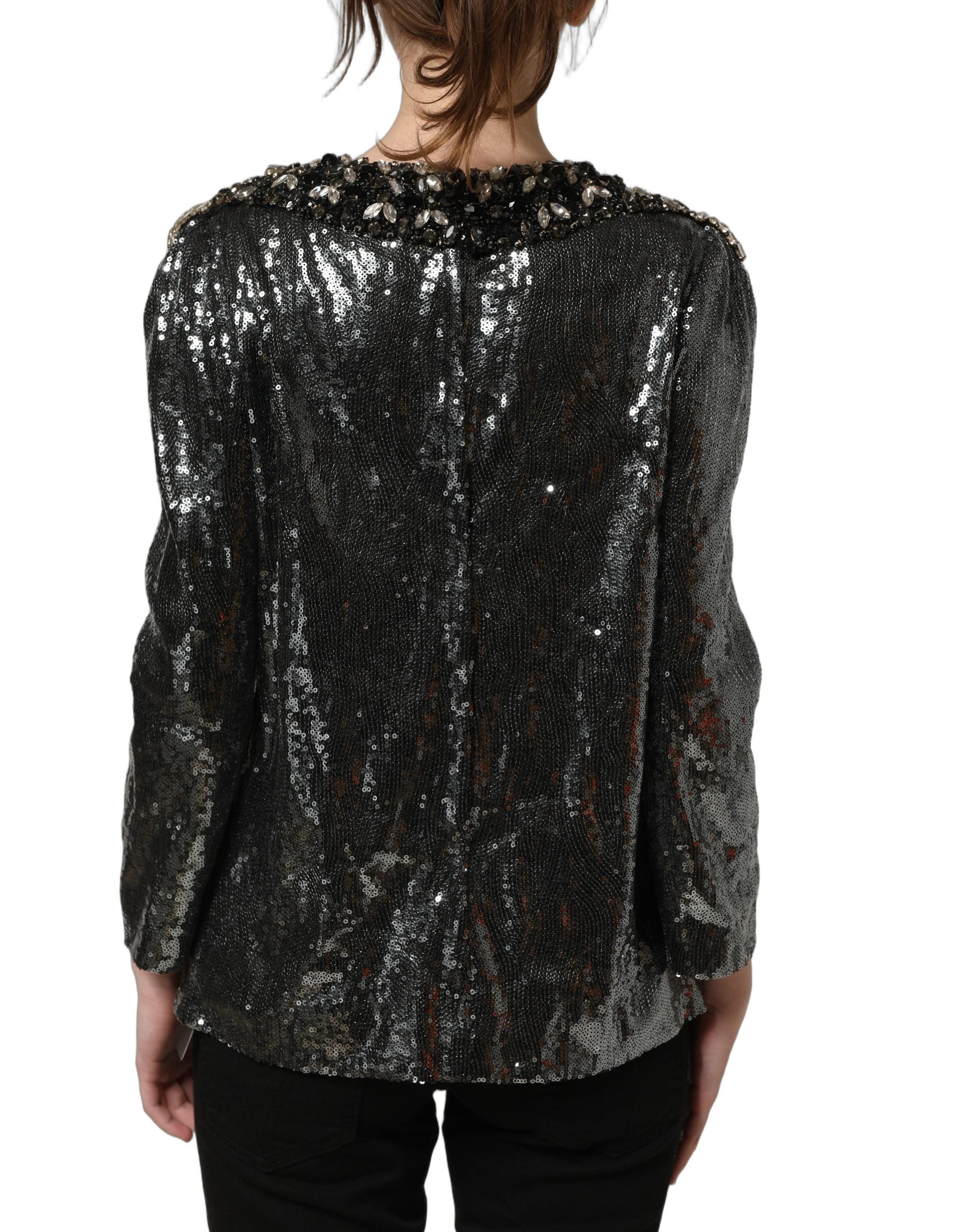Dolce & Gabbana Graues Metallic-Pailletten-Blusenoberteil
