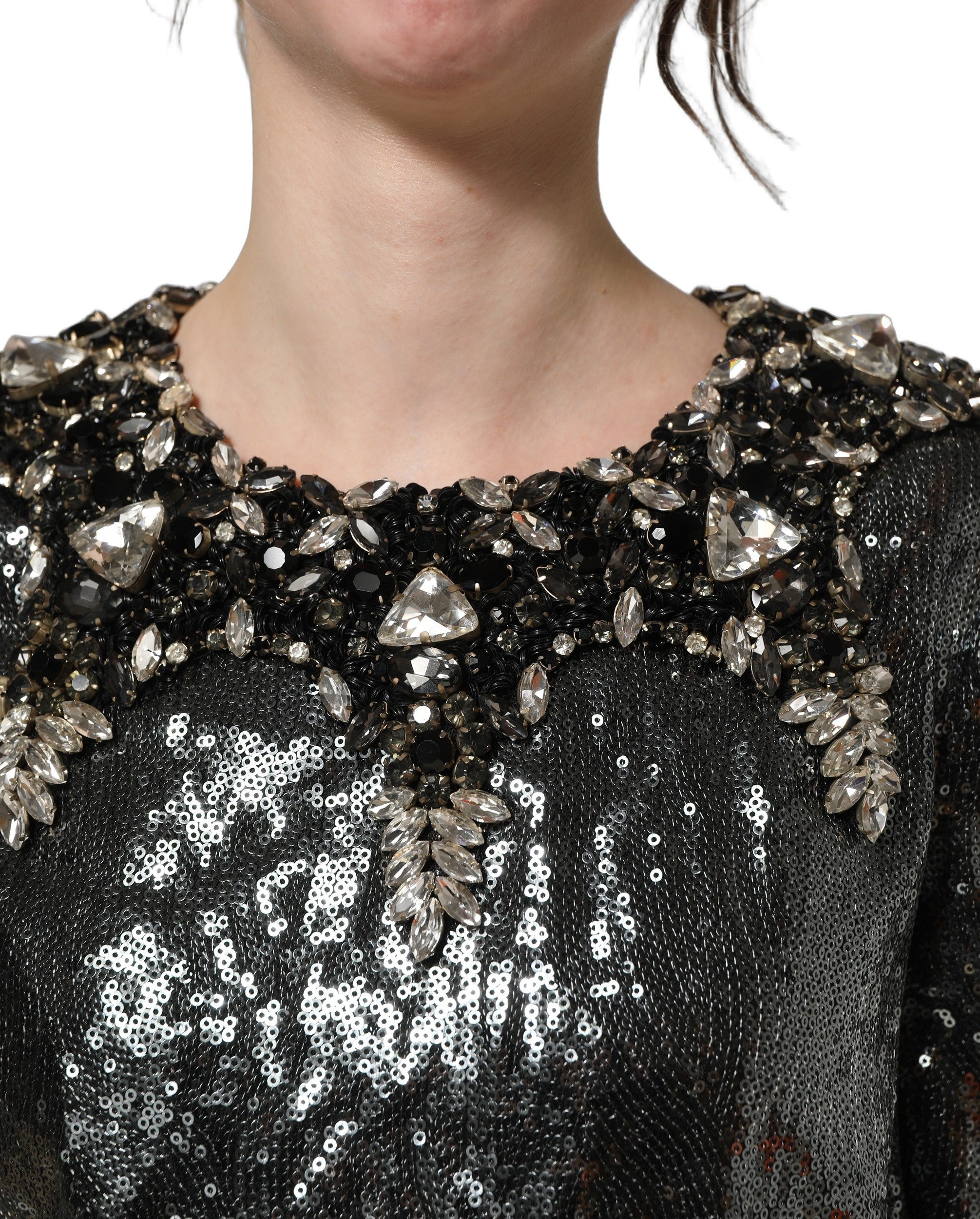 Dolce & Gabbana Graues Metallic-Pailletten-Blusenoberteil