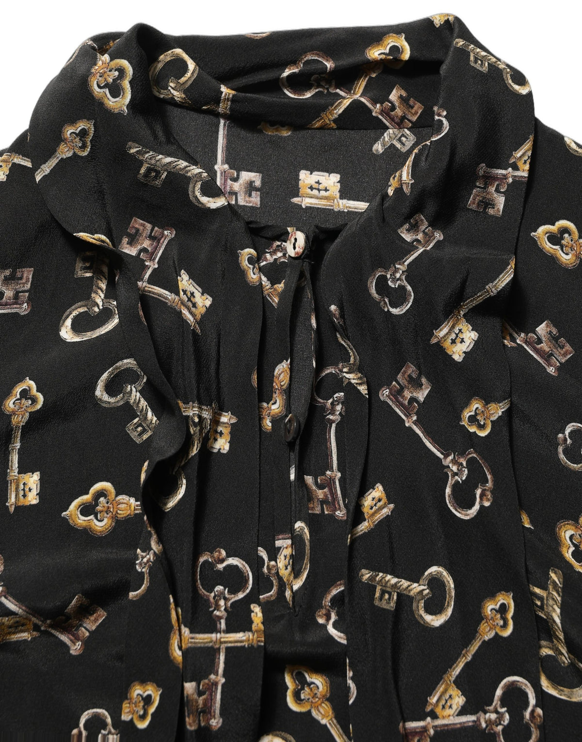 Dolce & Gabbana Seidenbluse mit schwarzem Schlüssel-Print und Schleifenkragen