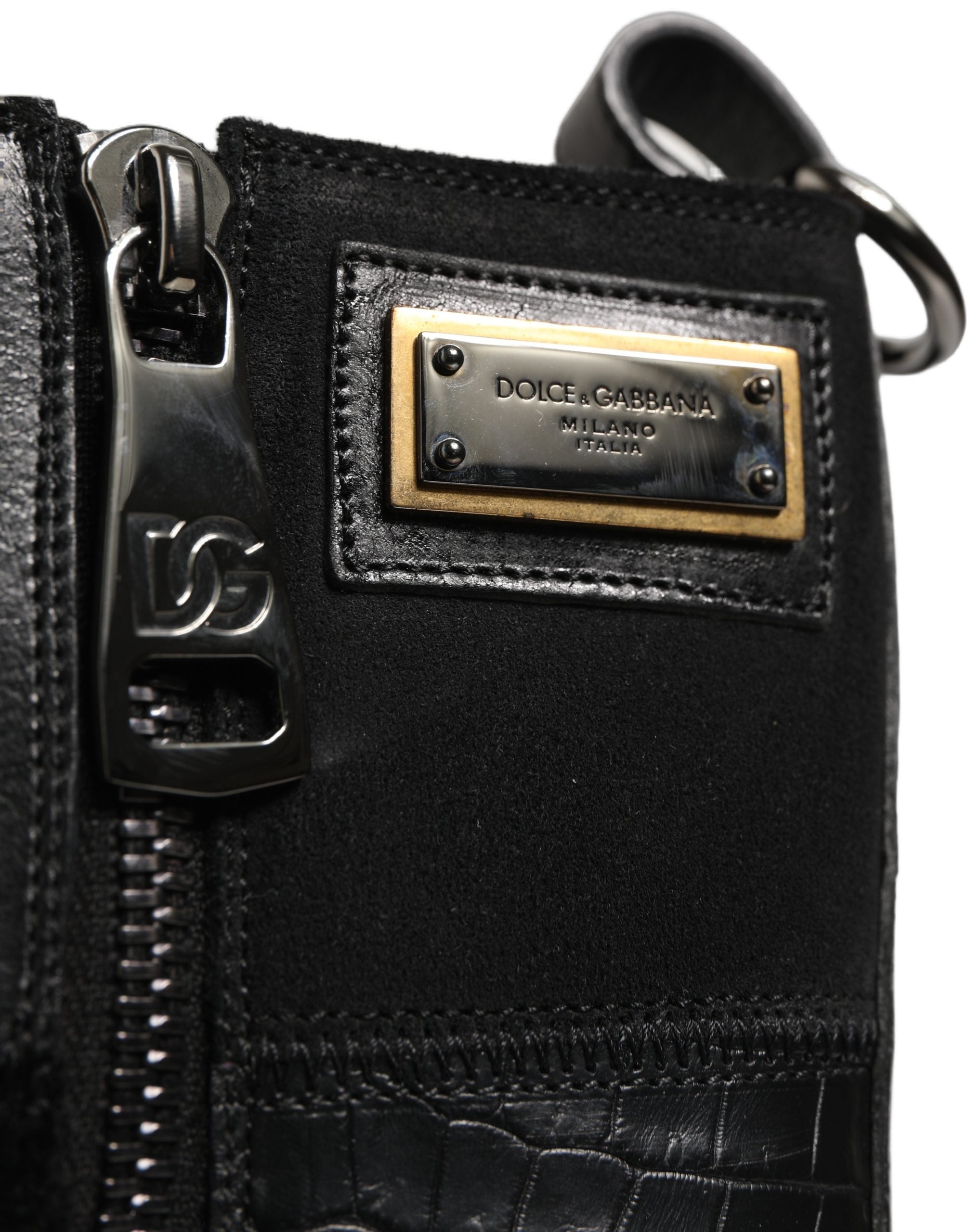 Dolce & Gabbana Schwarze Leder-Stiefeletten mit Patchwork-Optik