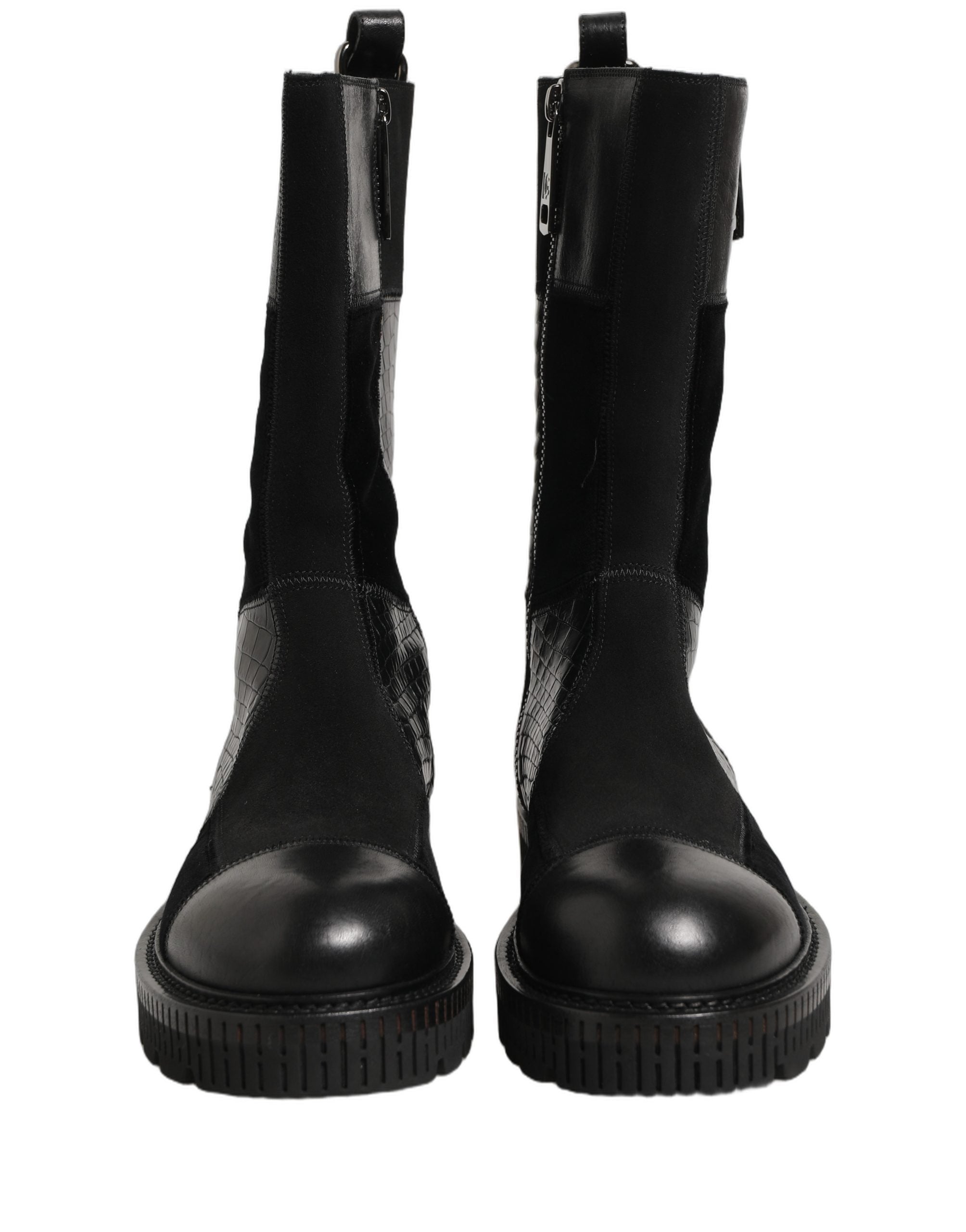 Dolce & Gabbana Schwarze Leder-Stiefeletten mit Patchwork-Optik