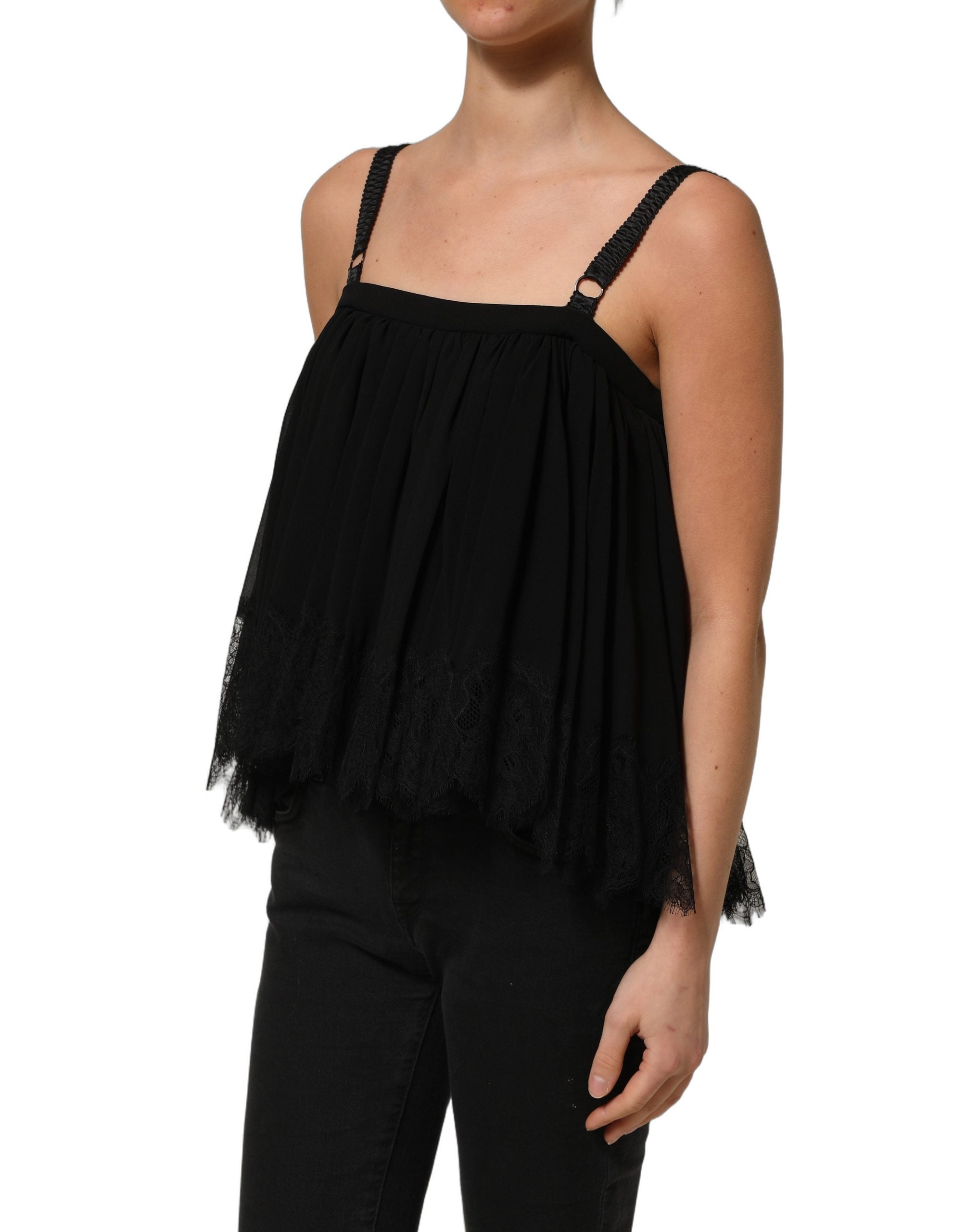 Dolce & Gabbana Schwarze ärmellose Blumen-Spitzen-Tanktop-Bluse