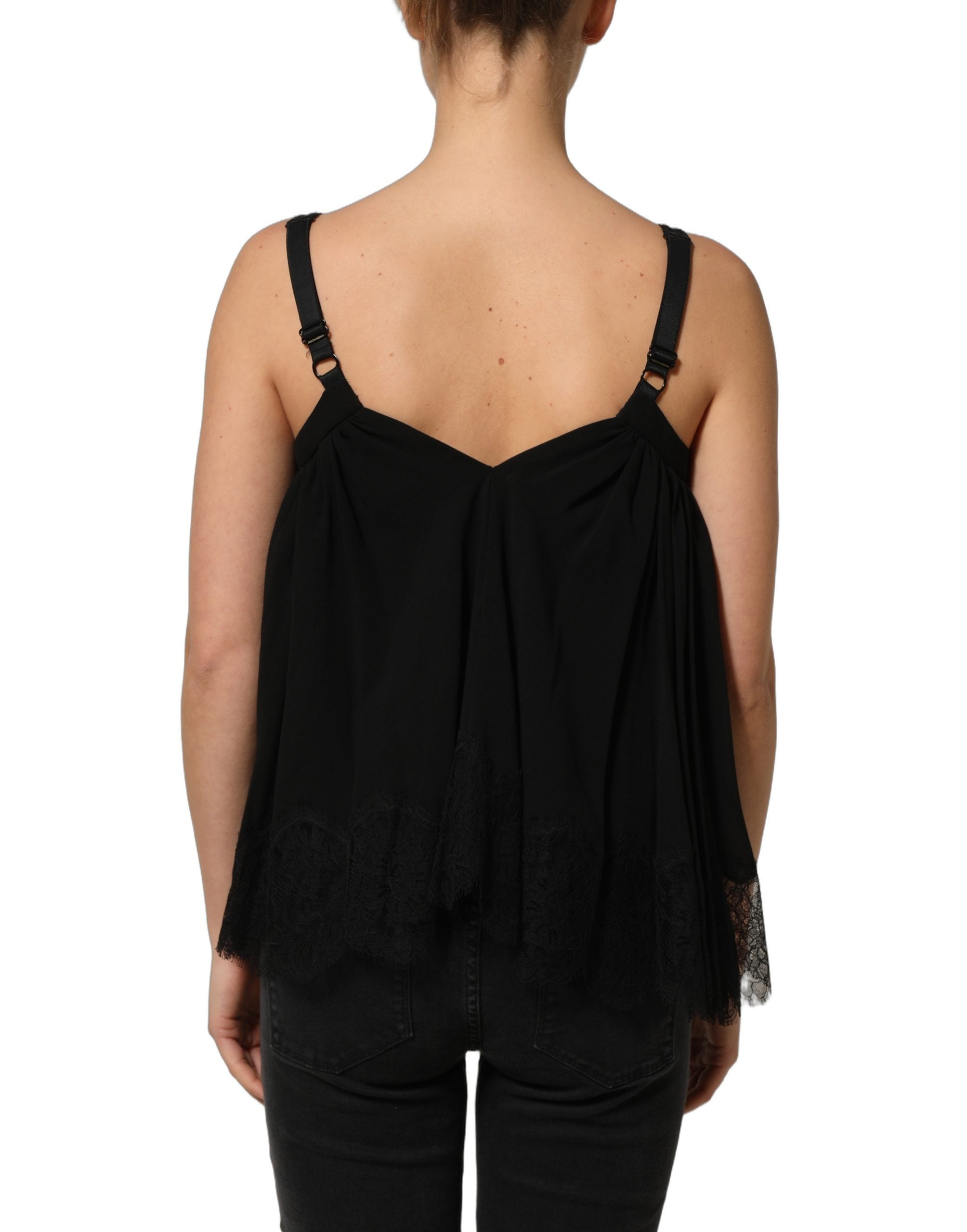 Dolce & Gabbana Schwarze ärmellose Blumen-Spitzen-Tanktop-Bluse