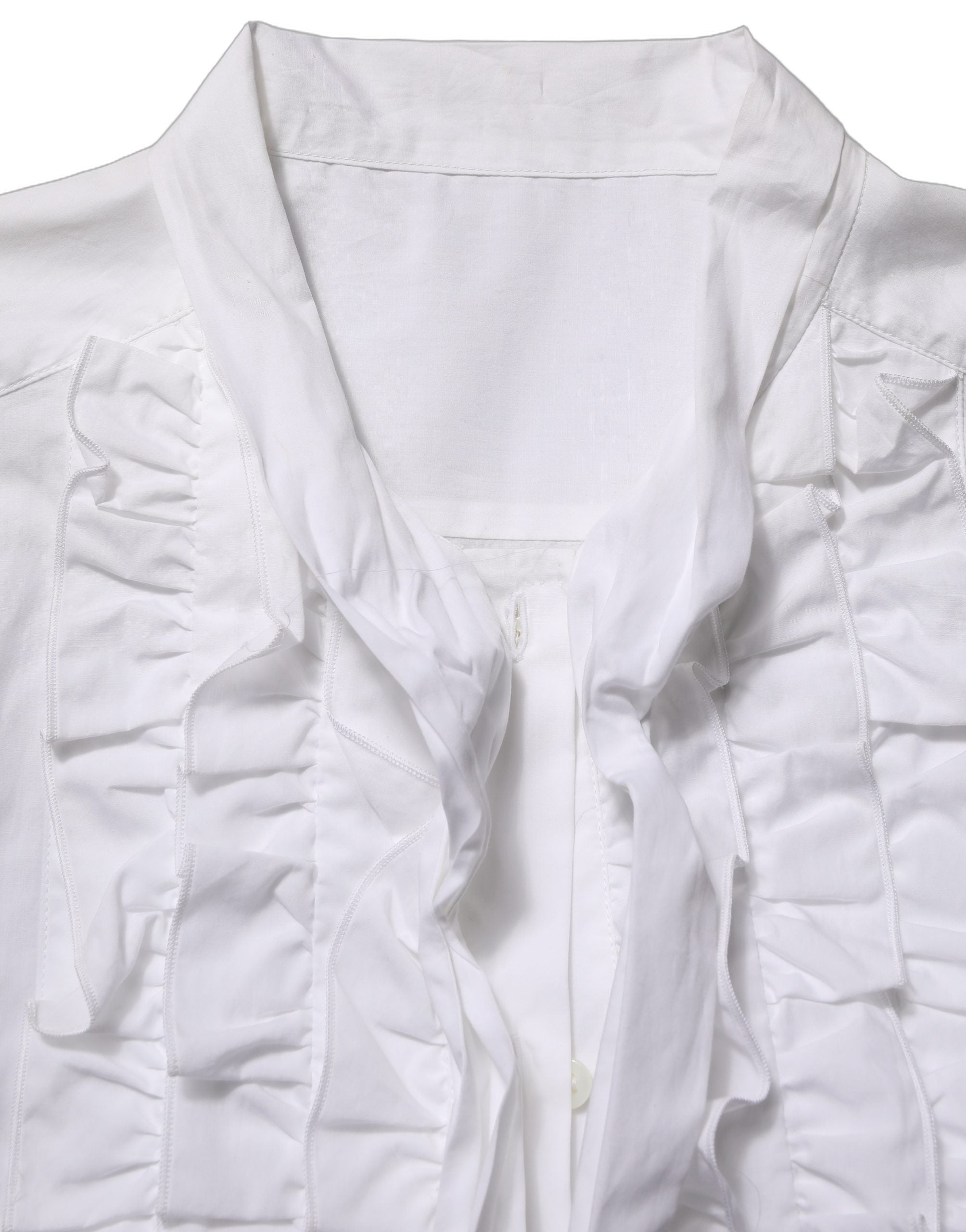Dolce & Gabbana Weiße Bluse mit Rüschen-Latz und langen Ärmeln