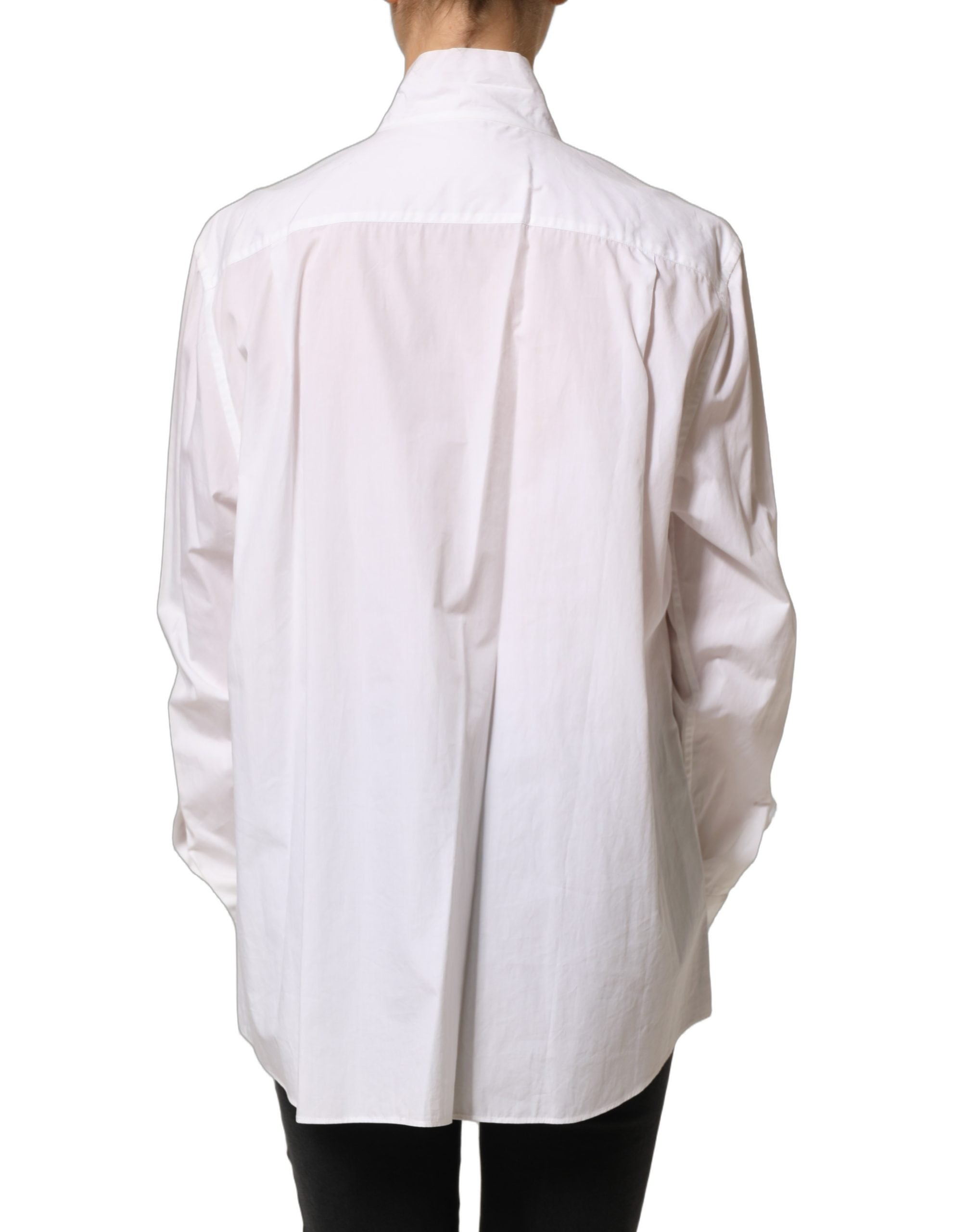 Dolce & Gabbana Weiße Bluse mit Rüschen-Latz und langen Ärmeln