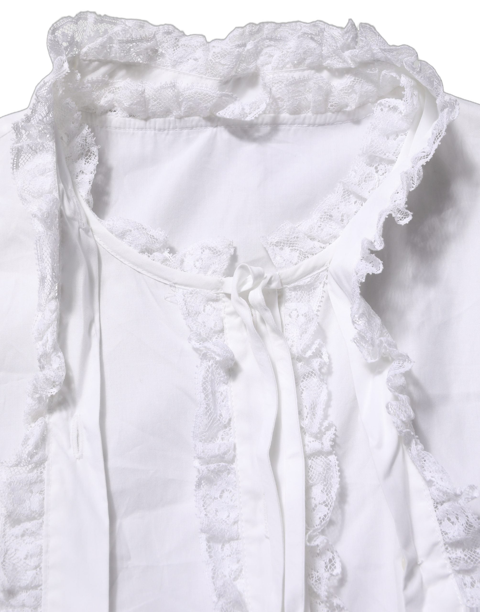 Dolce & Gabbana Weißes Blusenoberteil mit Rüschen und Spitzenverzierung