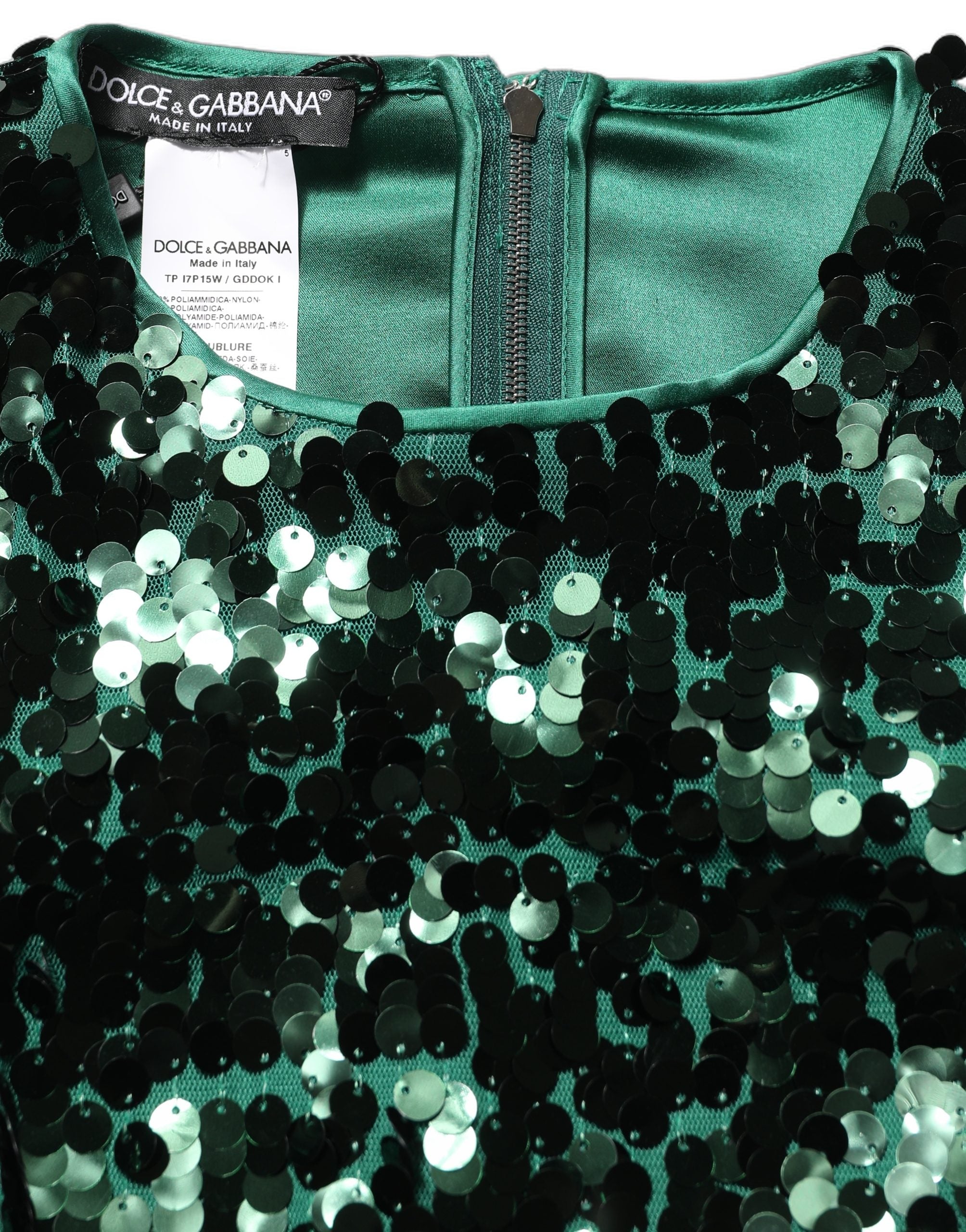Dolce & Gabbana Grünes Crop-Top mit Pailletten und langen Ärmeln