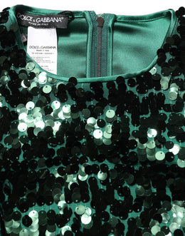 Dolce & Gabbana Grünes Crop-Top mit Pailletten und langen Ärmeln