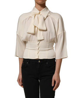 Dolce & Gabbana Weiße Bluse mit Ascot-Kragen und langen Ärmeln