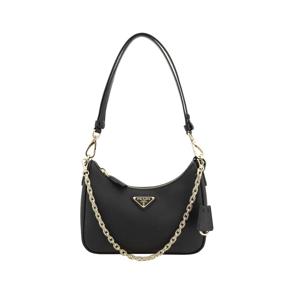 Prada Schwarze Bos Taurus Kalbsleder Schultertasche