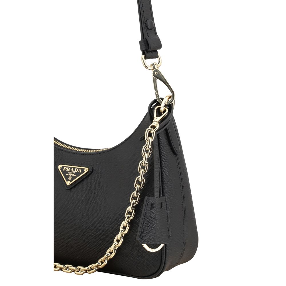 Prada Schwarze Bos Taurus Kalbsleder Schultertasche