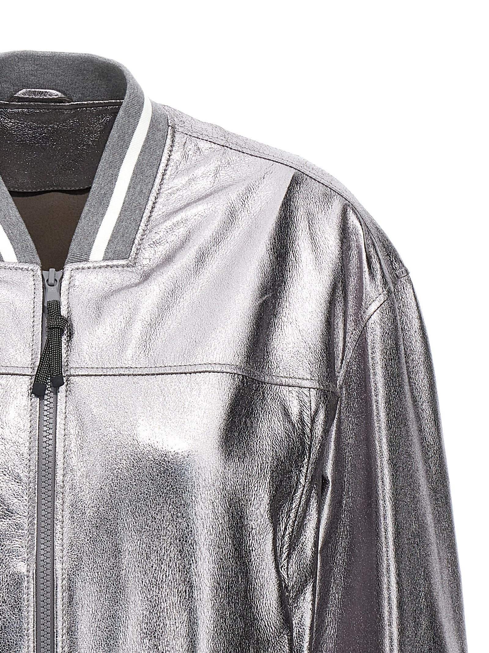 Brunello Cucinelli Bomberjacke aus silbernem Leder