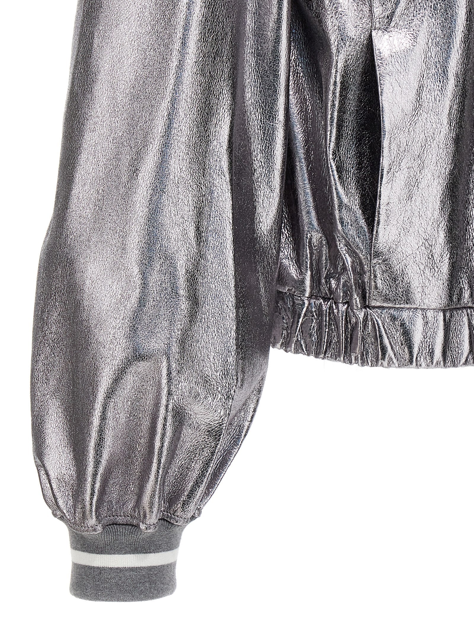 Brunello Cucinelli Bomberjacke aus silbernem Leder