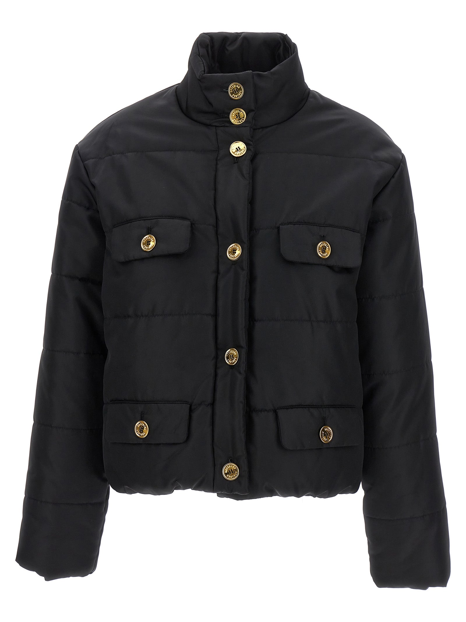 Moschino Schwarze Polyamid-Jacke in voller Länge