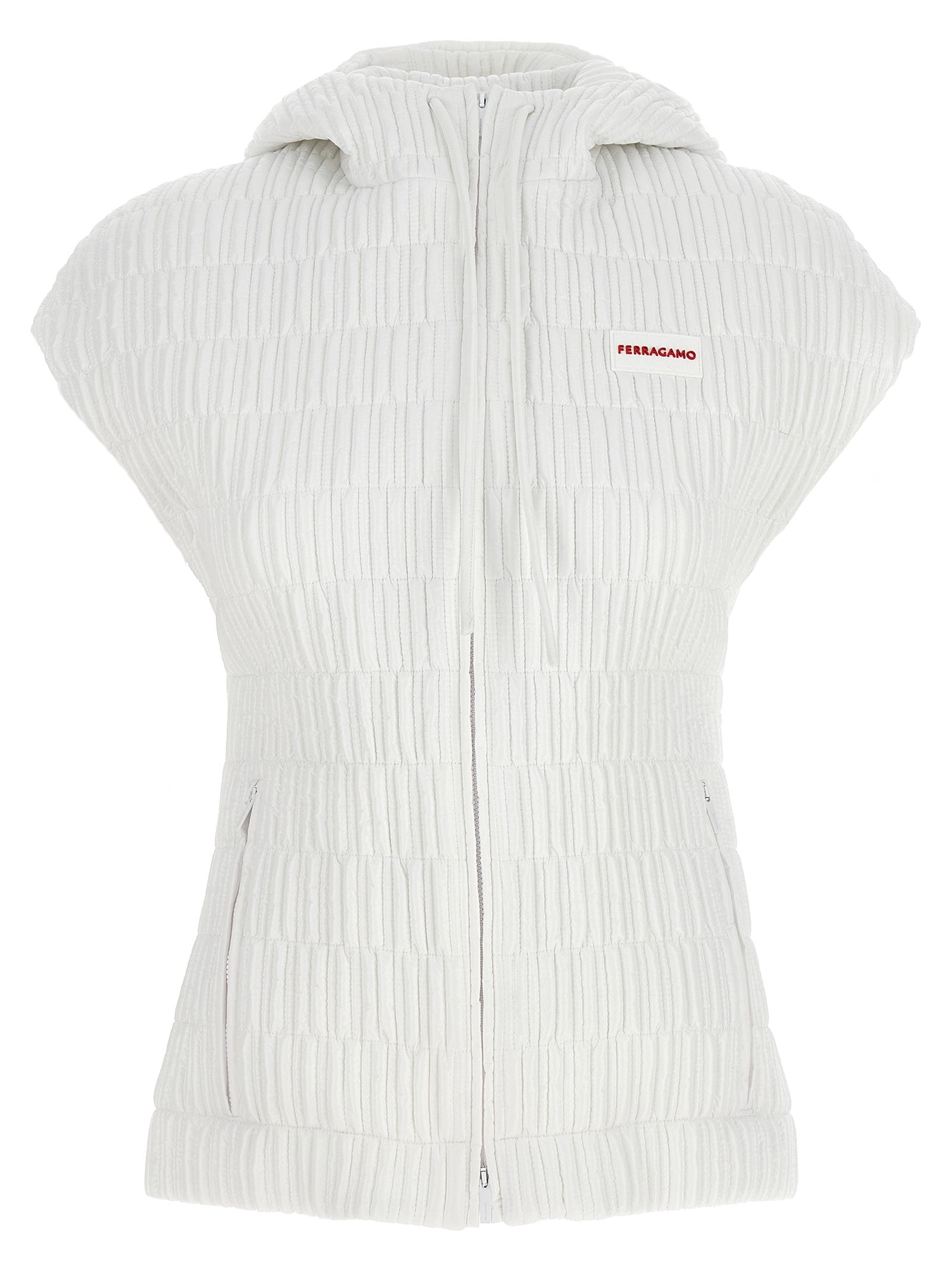 Ferragamo Weiße ärmellose Jacke aus Polyamid