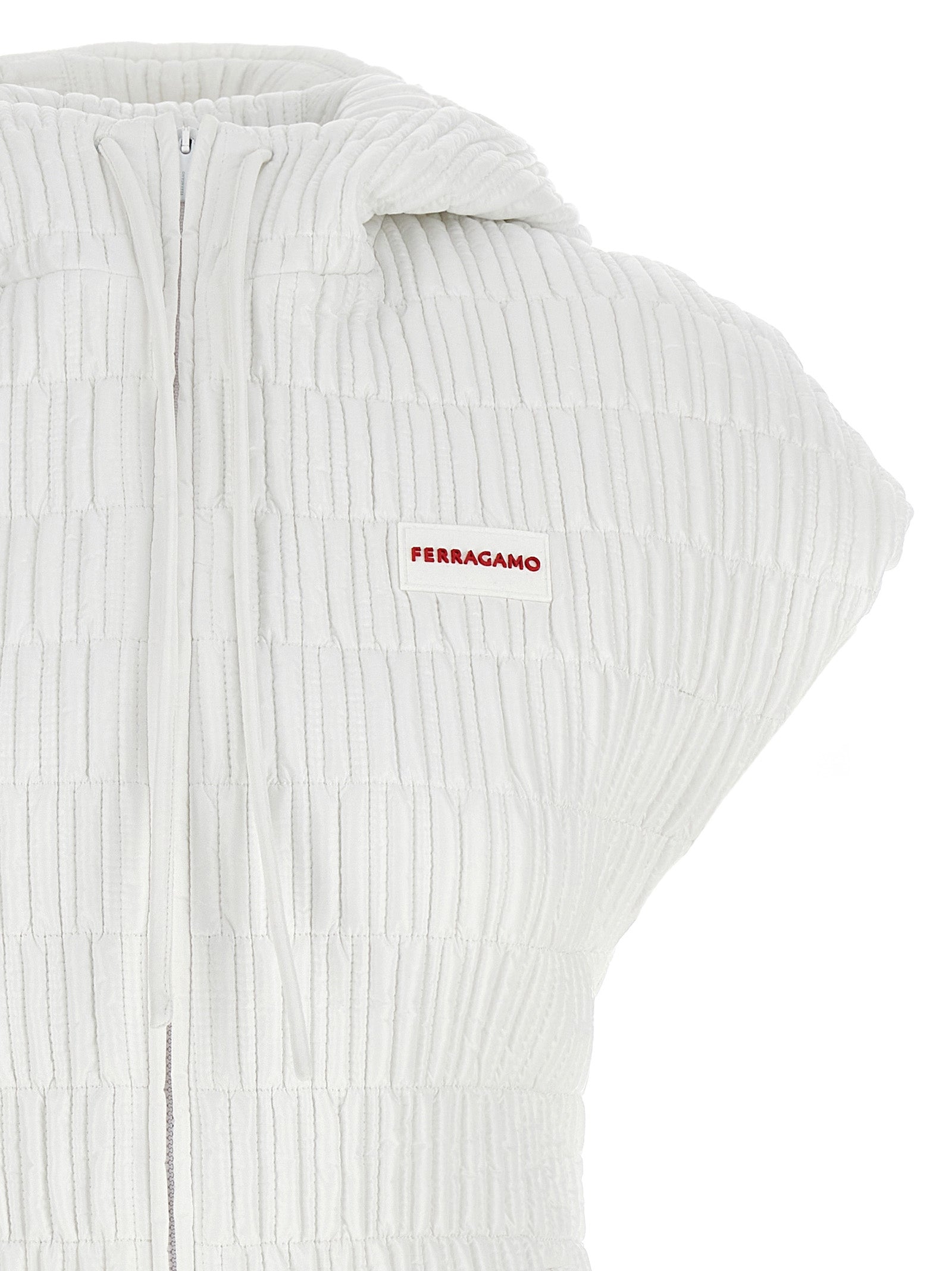 Ferragamo Weiße ärmellose Jacke aus Polyamid
