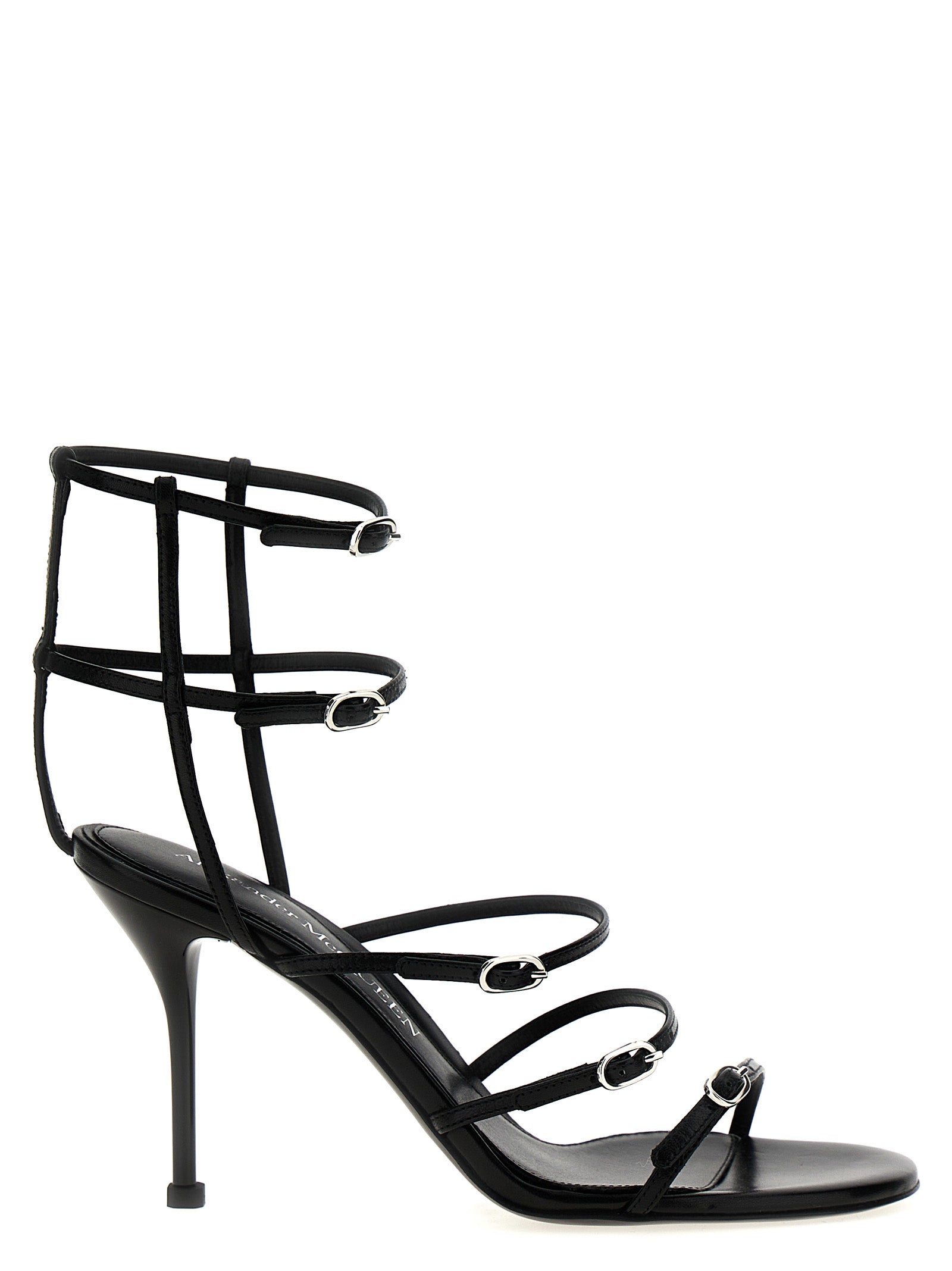 Alexander McQueen Schwarze Stilettosandalen aus Lammleder