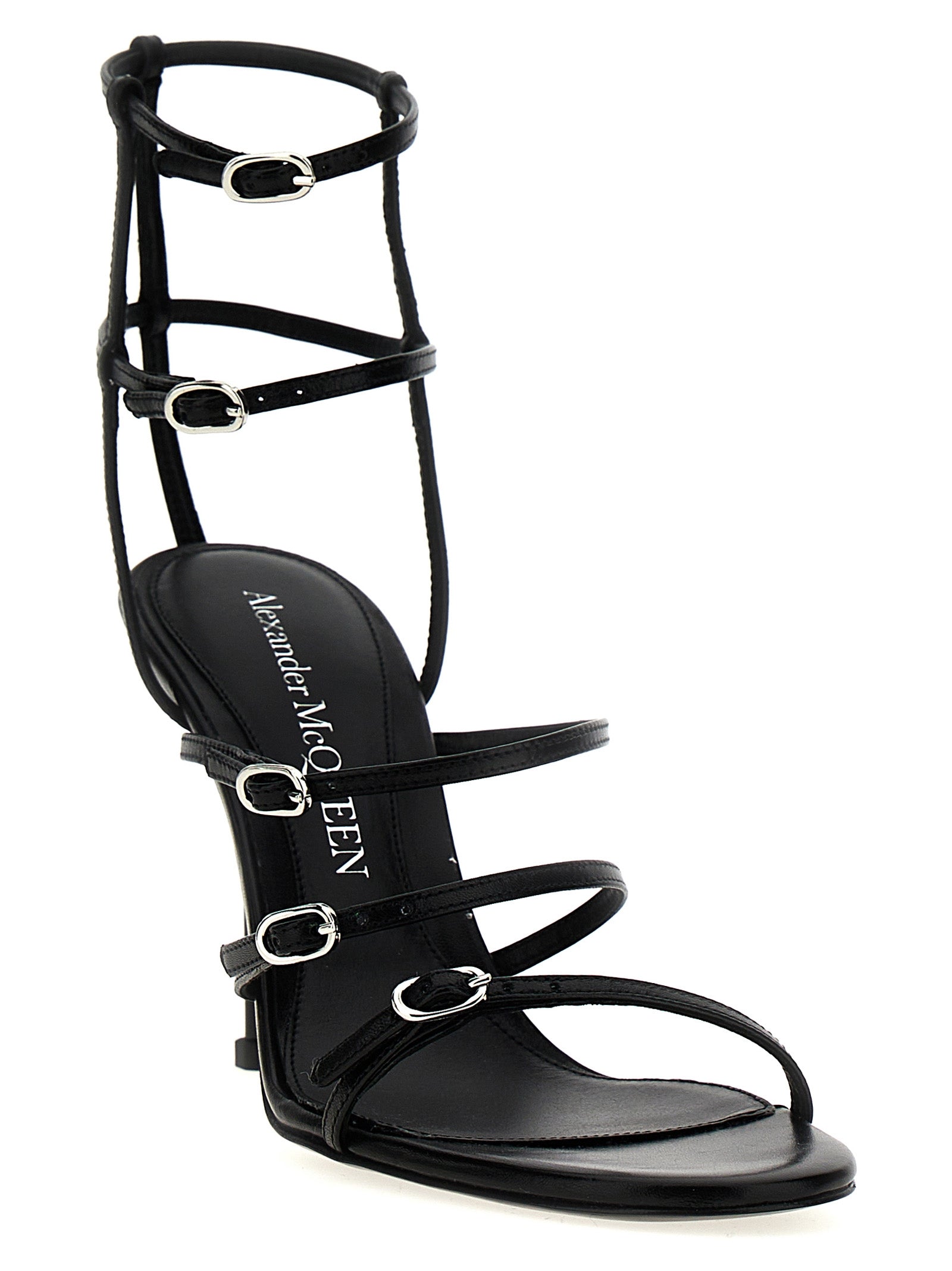 Alexander McQueen Schwarze Stilettosandalen aus Lammleder
